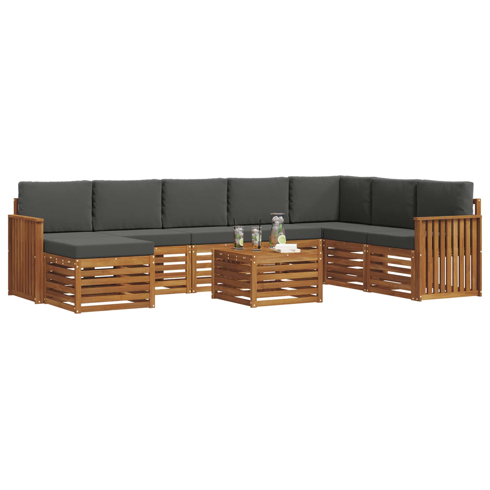 Outdoor Sofa Set 9 pcs Natural and Anthracite Solid Acacia Wood