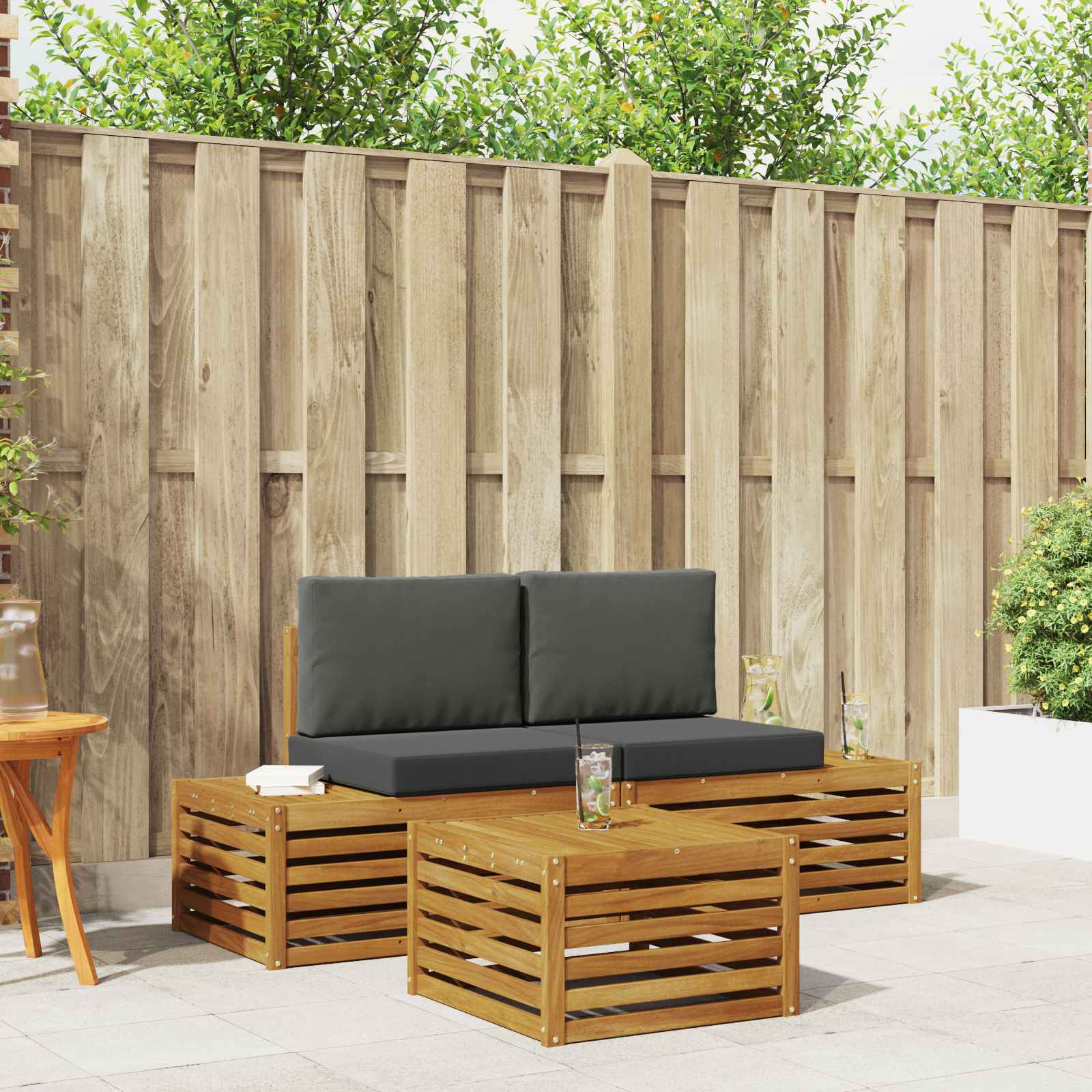 Outdoor Sofa Set Natural and Anthracite 59 x 59 x 37 cm