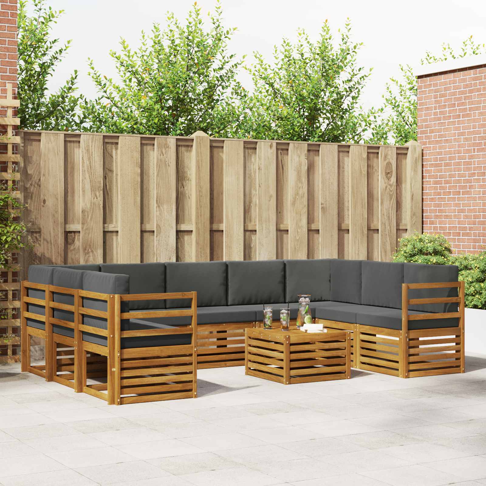 Sofa Sets 10 pcs Natural and Anthracite Solid Acacia Wood