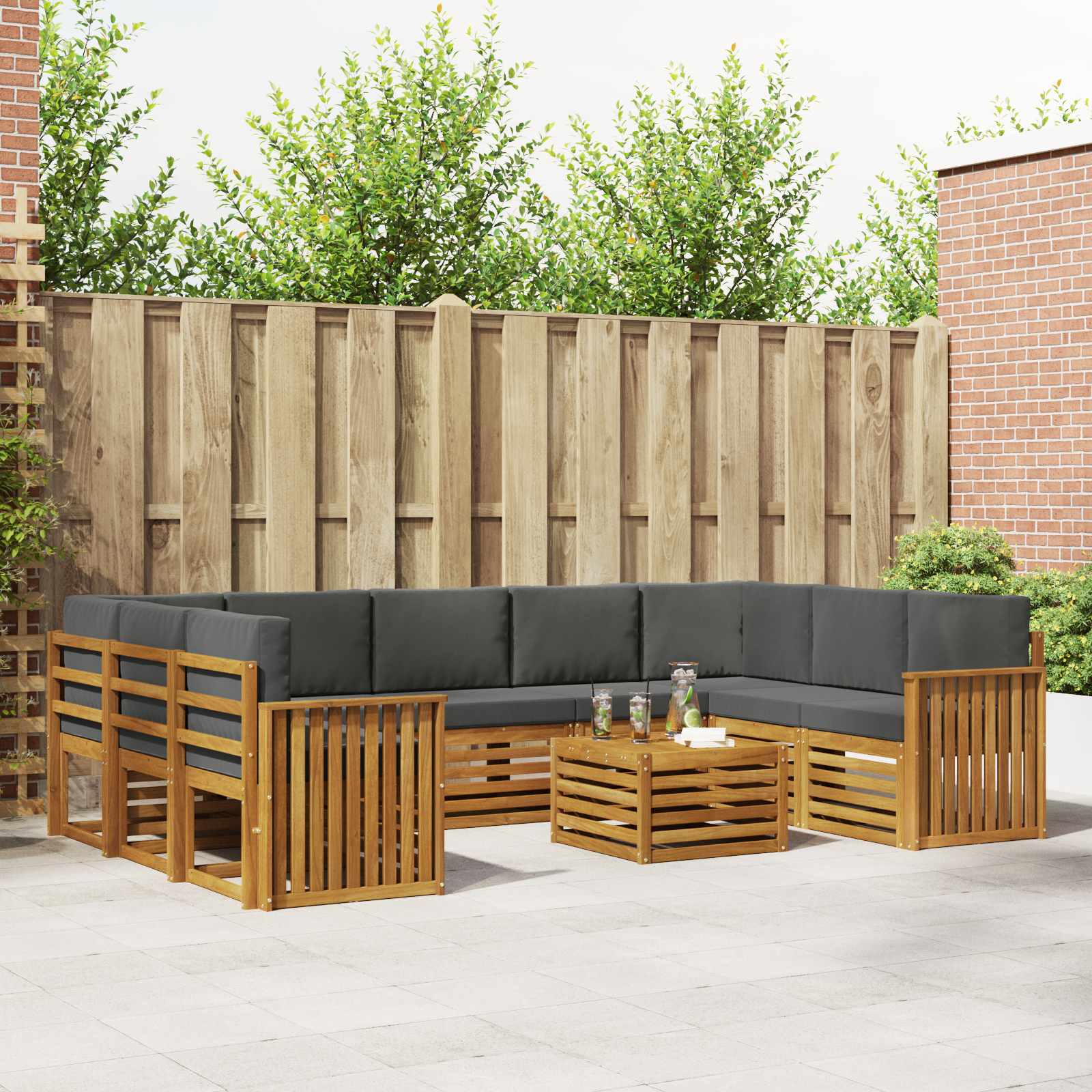 Sofa Sets 10 pcs Natural and Anthracite Solid Acacia Wood