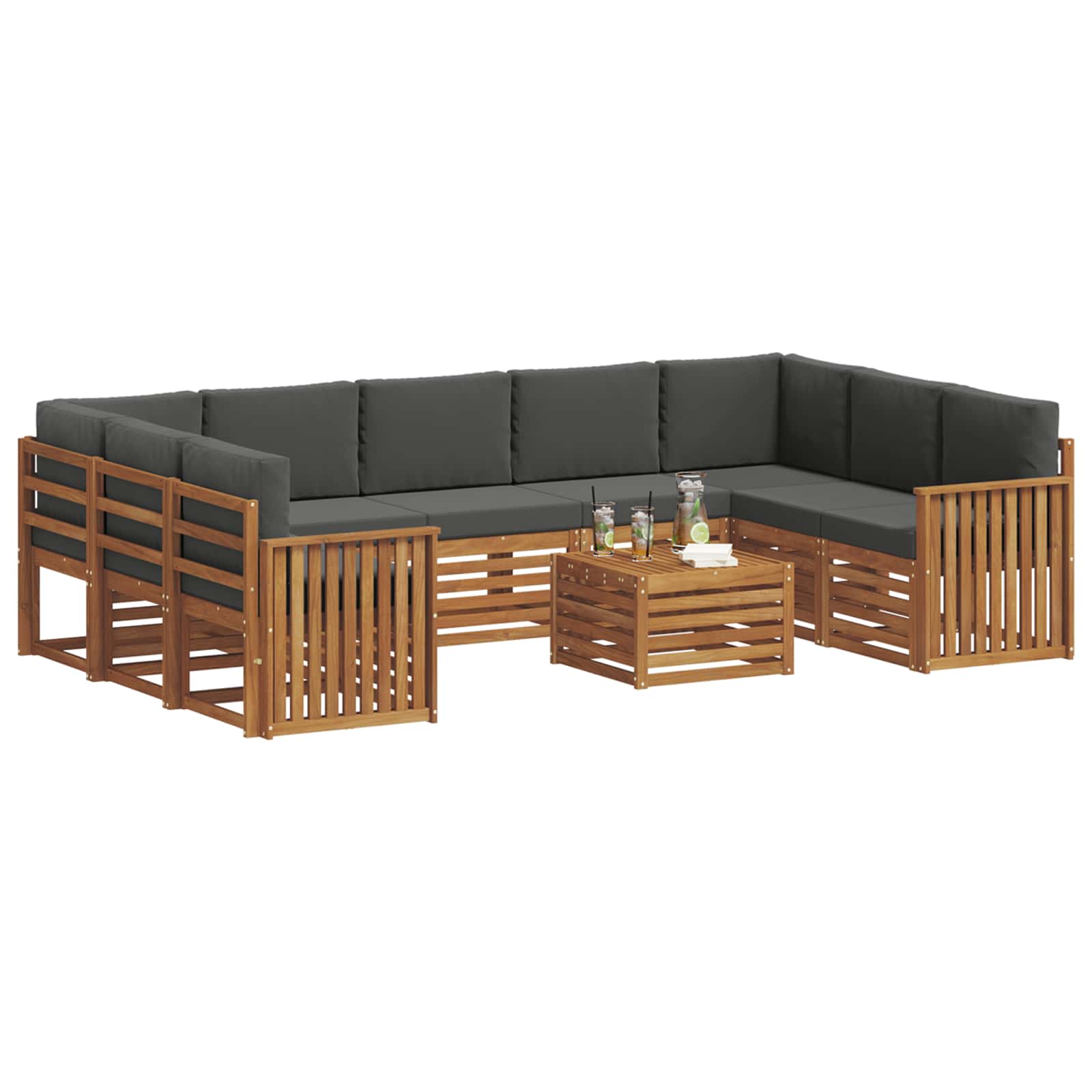 Sofa Sets 10 pcs Natural and Anthracite Solid Acacia Wood