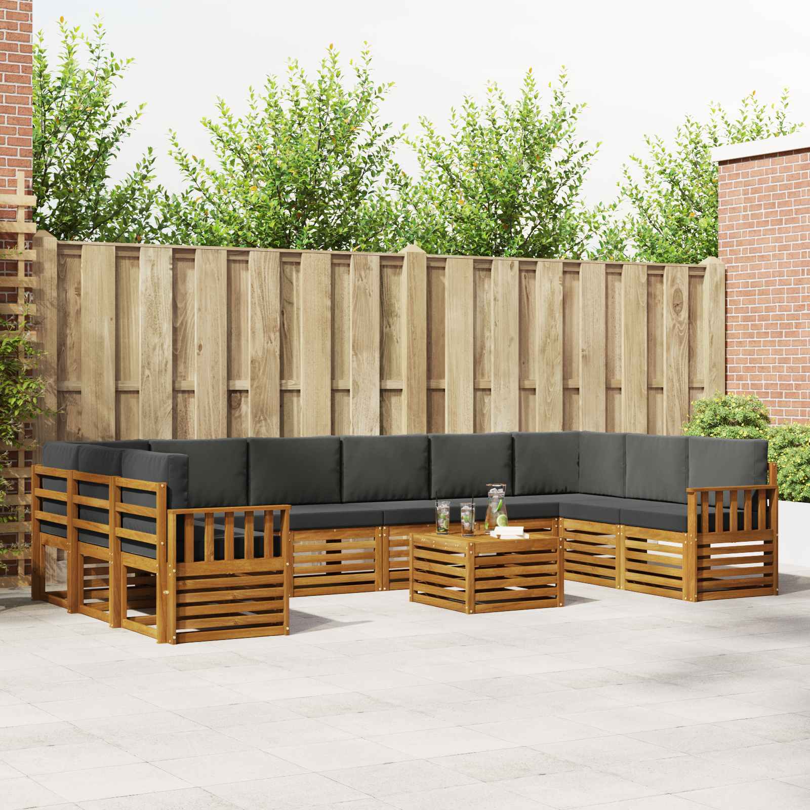 Outdoor Sofa Set with Cushion 11 pcs Natural and Anthracite