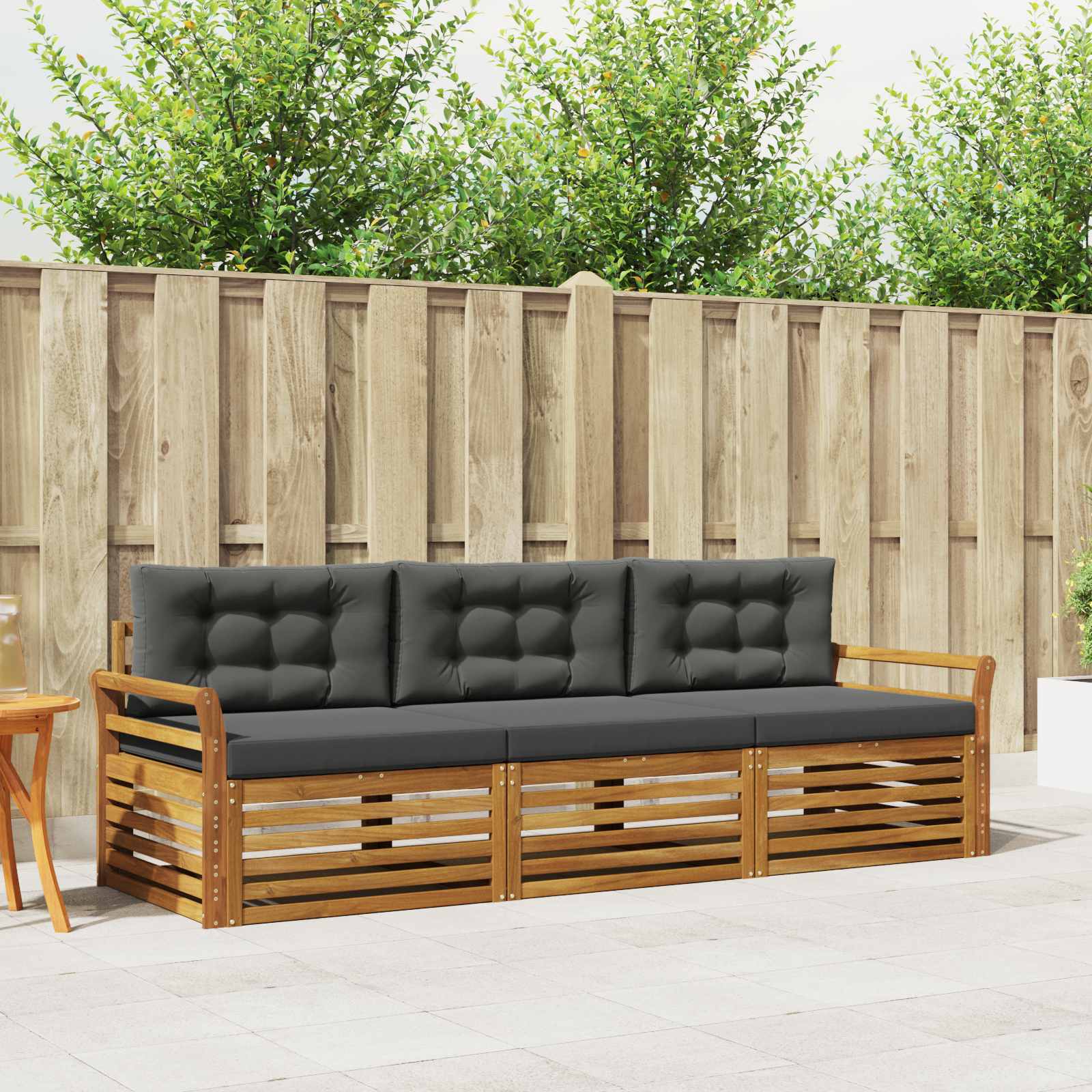 Outdoor Sofa Set with Cushion 3 pcs Natural and Anthracite