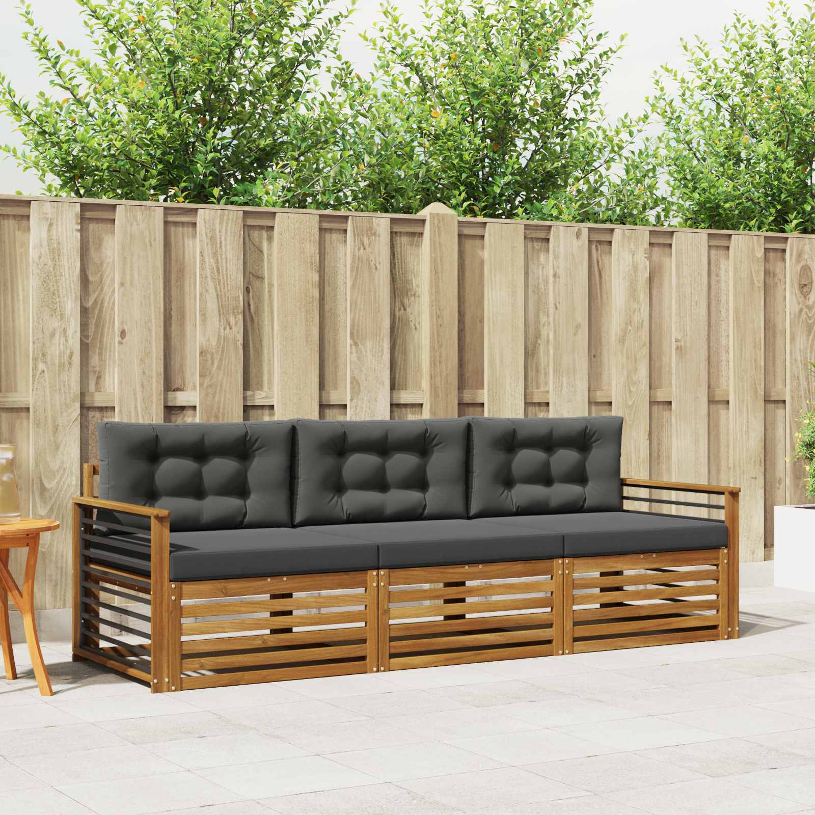 Outdoor Sofa Set with Cushion 3 pcs Natural and Anthracite