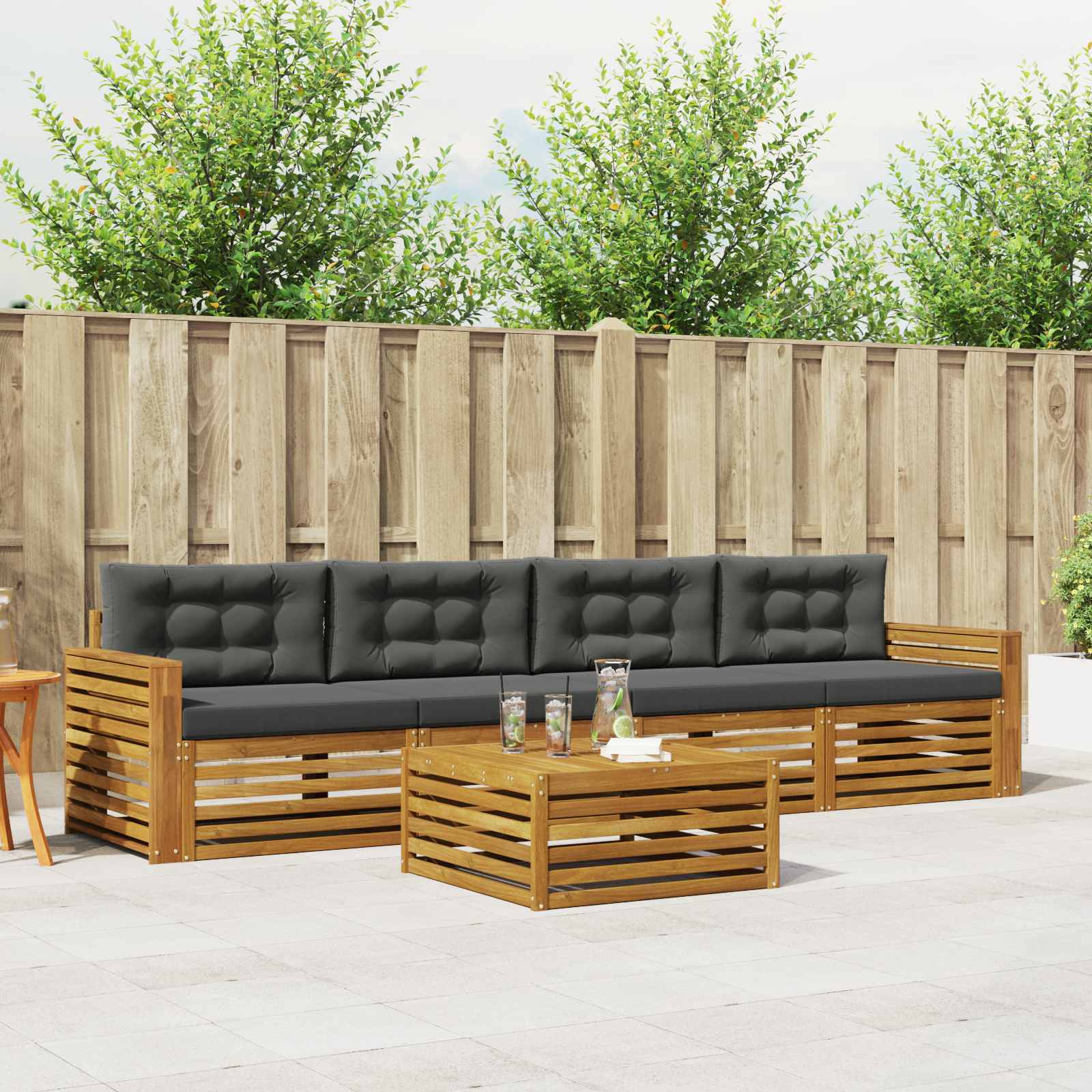 Outdoor Sofa Set with Cushion 5 pcs Natural and Anthracite