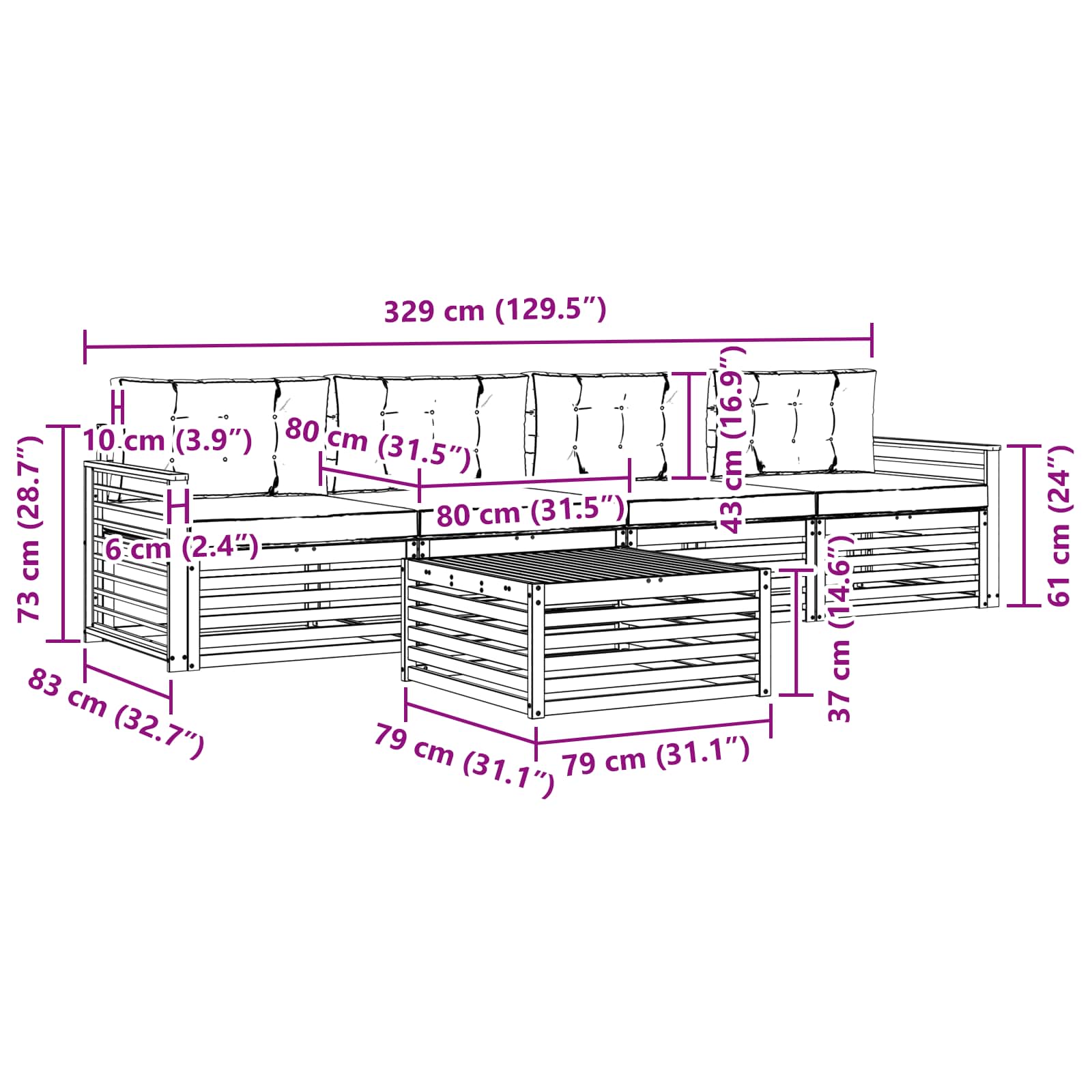 Outdoor Sofa Set with Cushion 5 pcs Natural and Anthracite