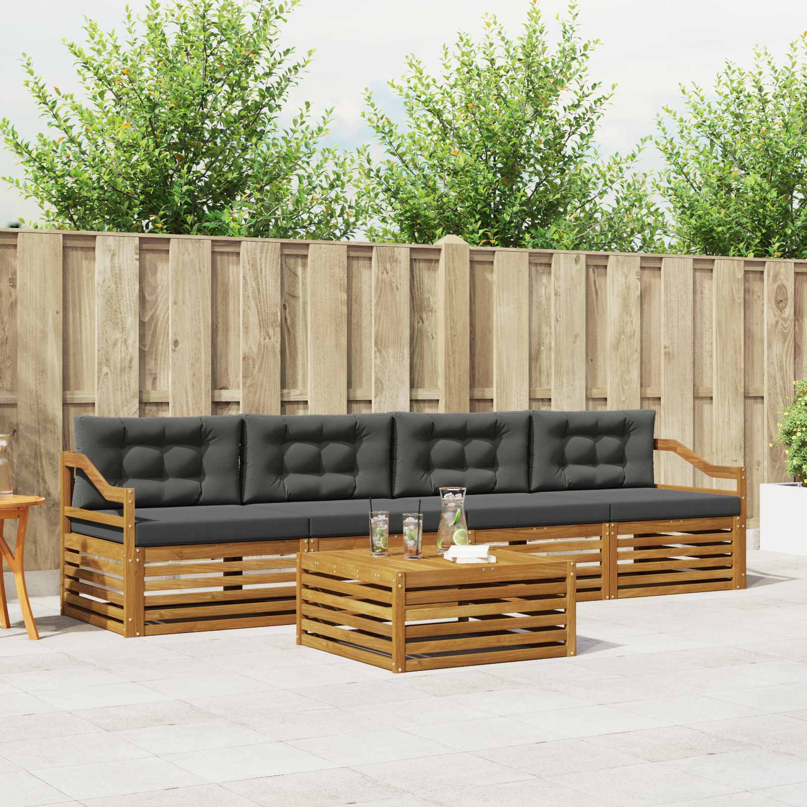 Outdoor Sofa Set with Cushion 5 pcs Natural and Anthracite