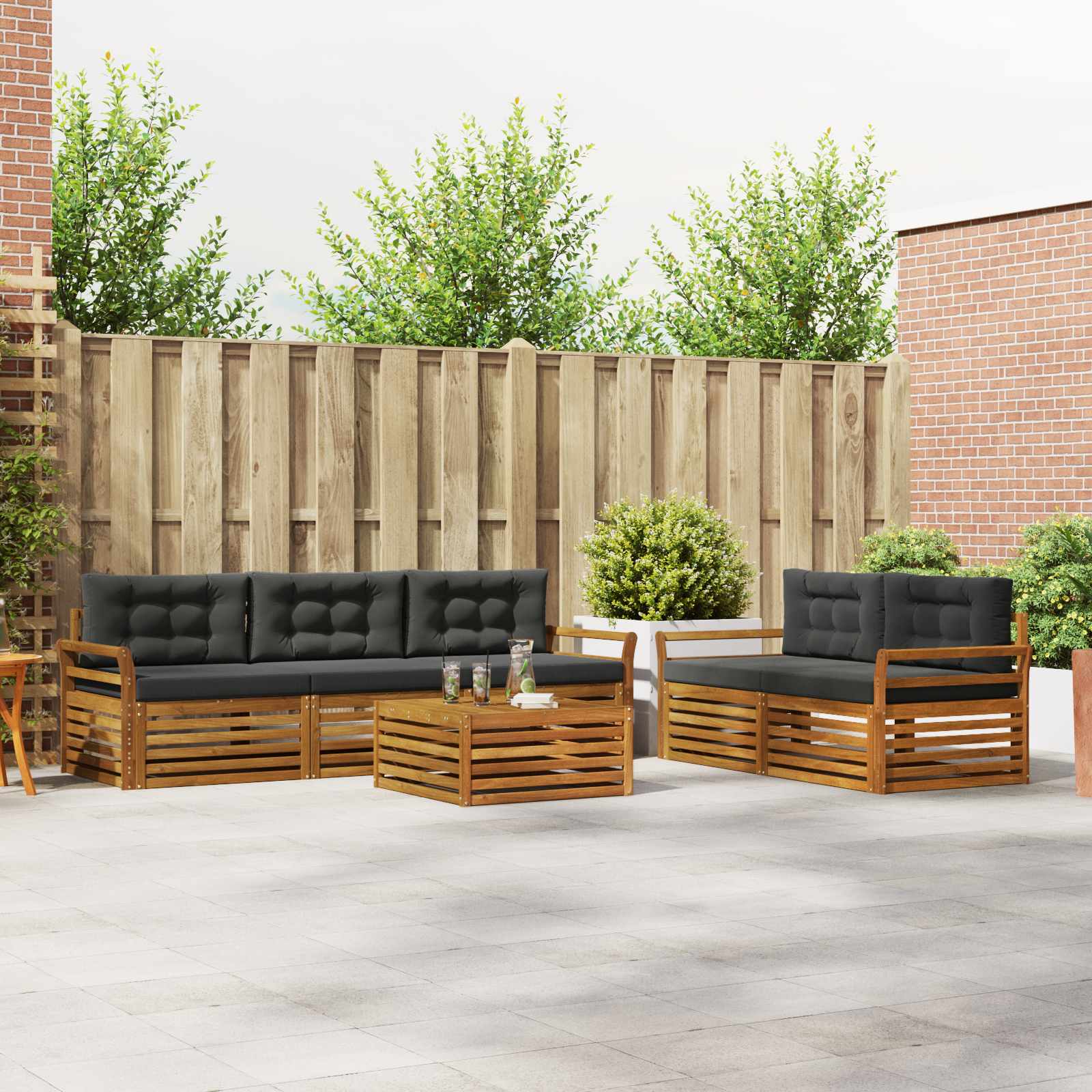 Outdoor Sofa Set with Cushion 6 pcs Natural and Anthracite