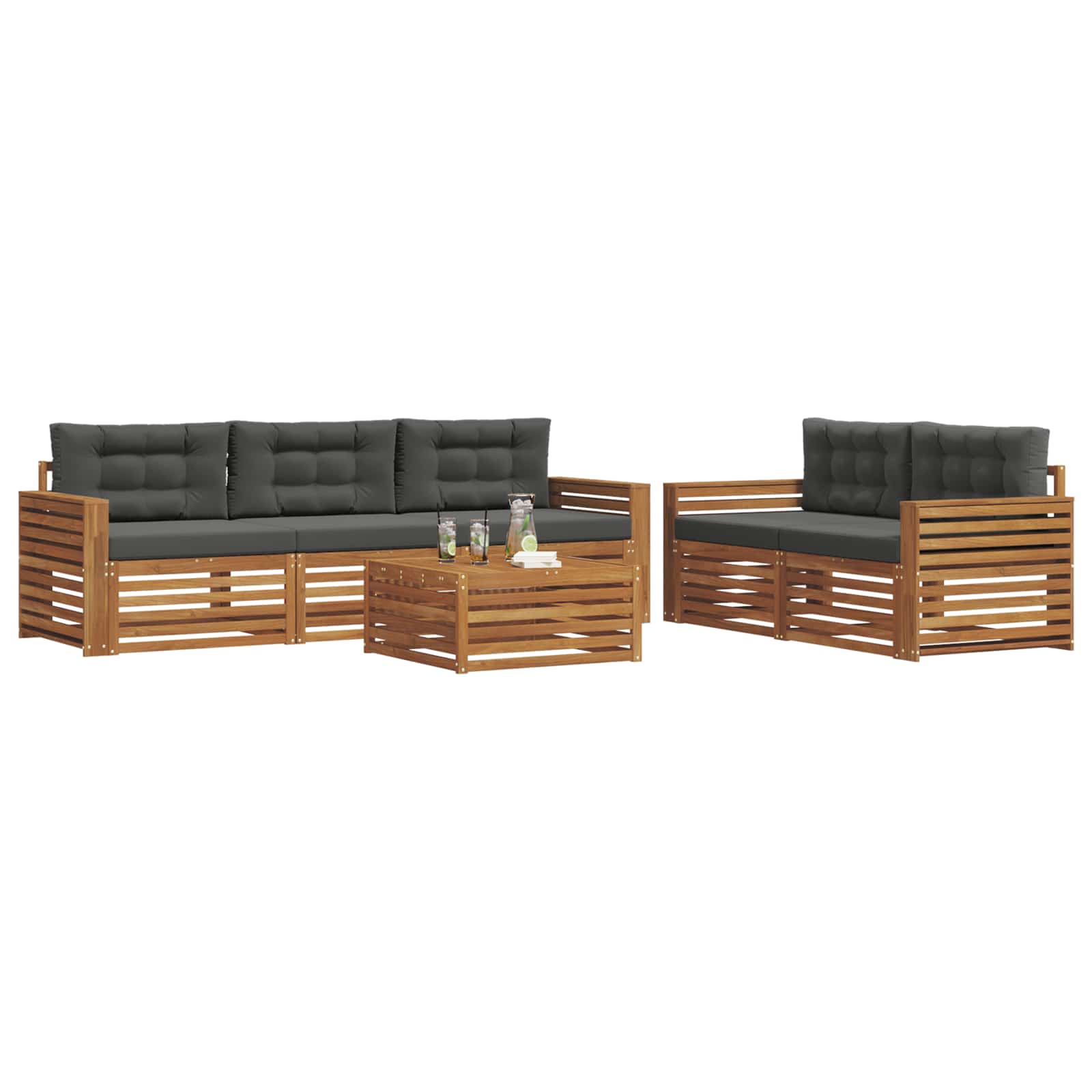 Outdoor Sofa Set with Cushion 6 pcs Natural and Anthracite