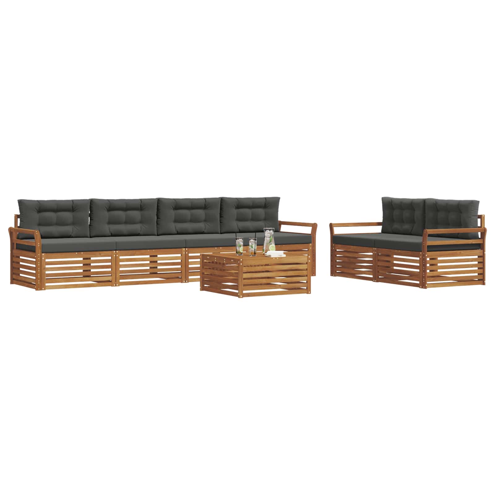 Outdoor Sofa Set with Cushion 7 pcs Natural and Anthracite