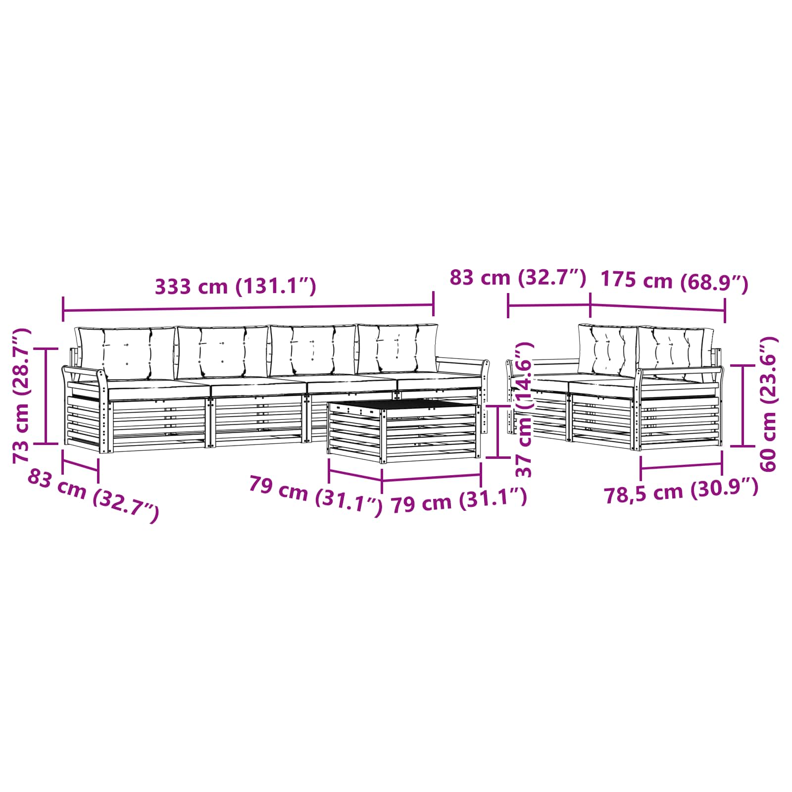 Outdoor Sofa Set with Cushion 7 pcs Natural and Anthracite
