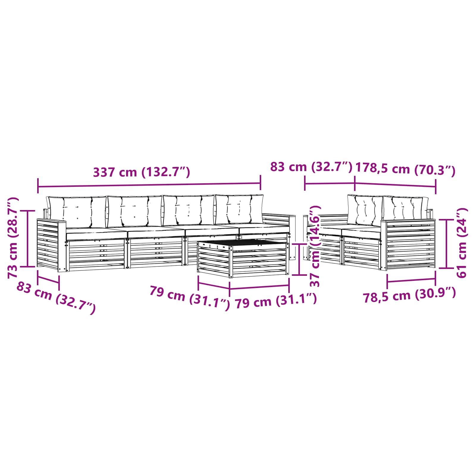 Outdoor Sofa Set with Cushion 7 pcs Natural and Anthracite