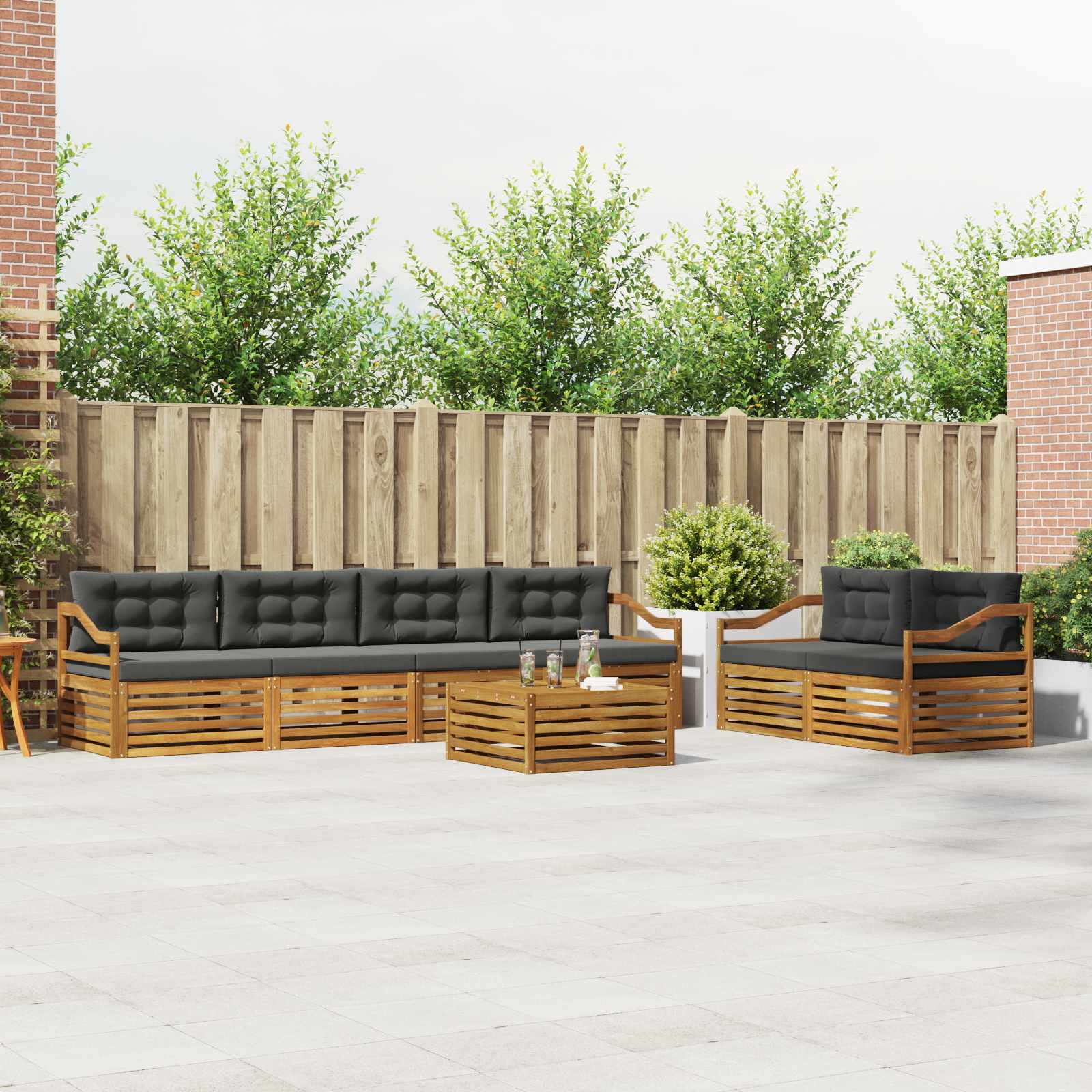 Outdoor Sofa Set with Cushion 7 pcs Natural and Anthracite