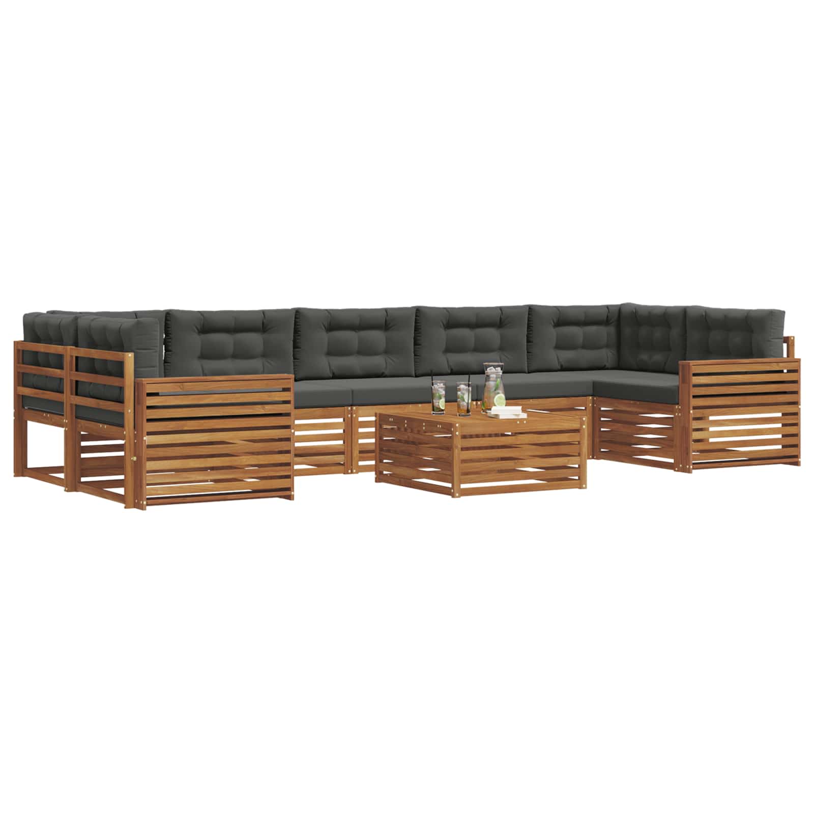 Outdoor Sofa Set with Cushion 8 pcs Natural and Anthracite