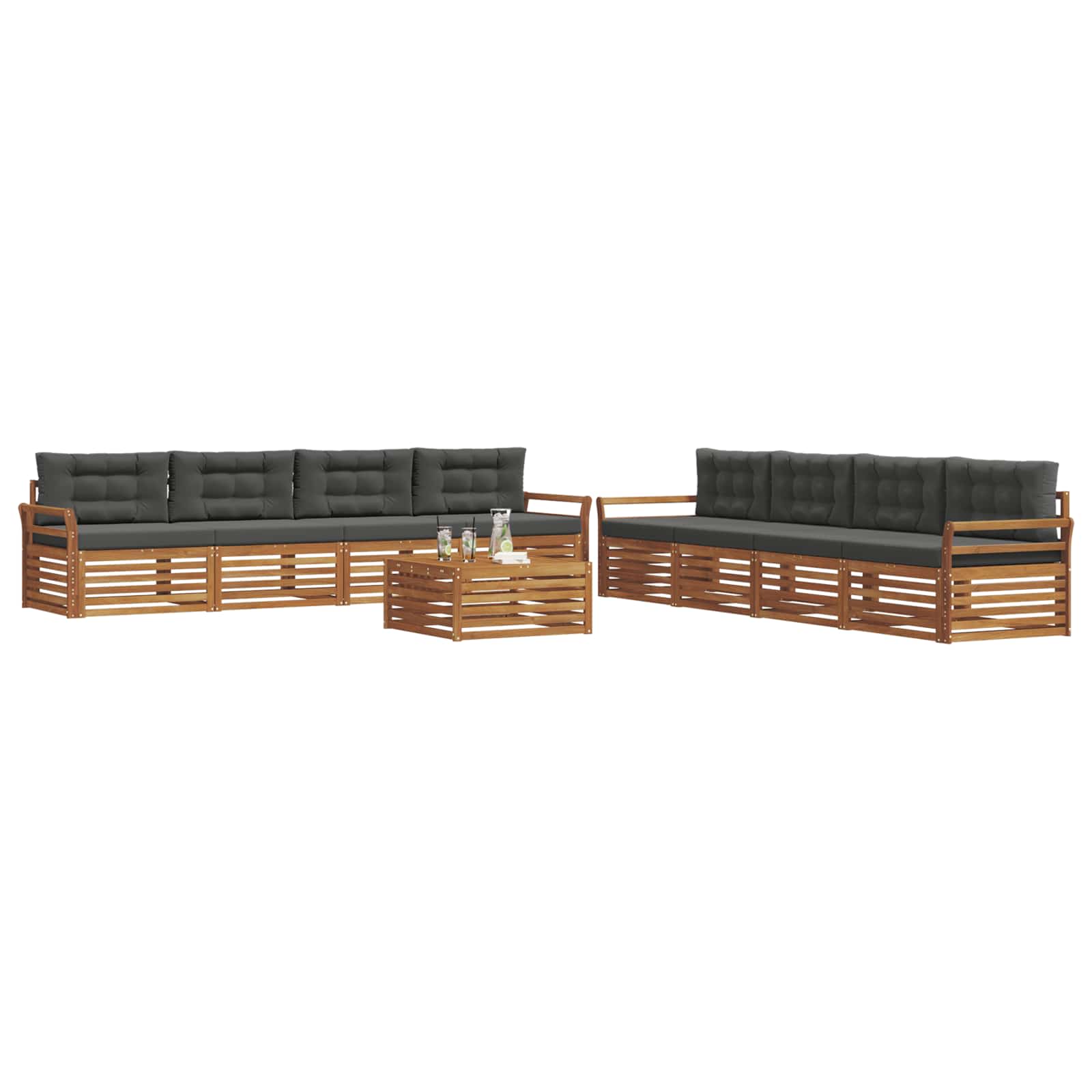 Outdoor Sofa Set with Cushion 9 pcs Natural and Anthracite