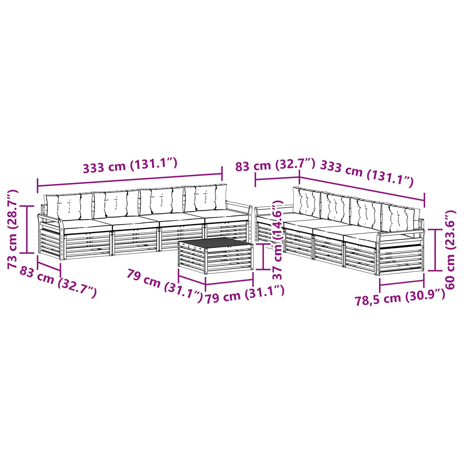 Outdoor Sofa Set with Cushion 9 pcs Natural and Anthracite