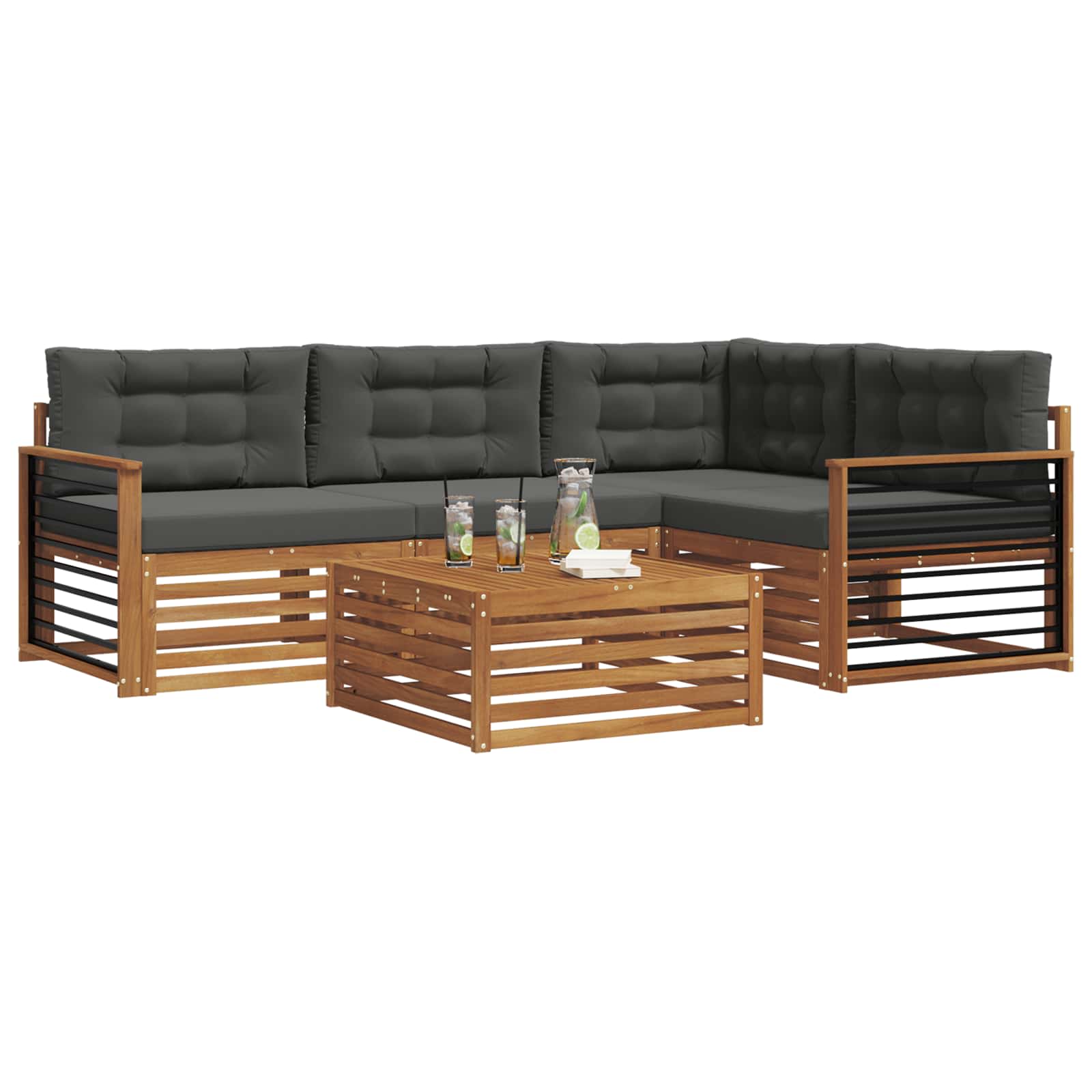 Outdoor Sofa Set with Cushion 5 pcs Natural and Anthracite