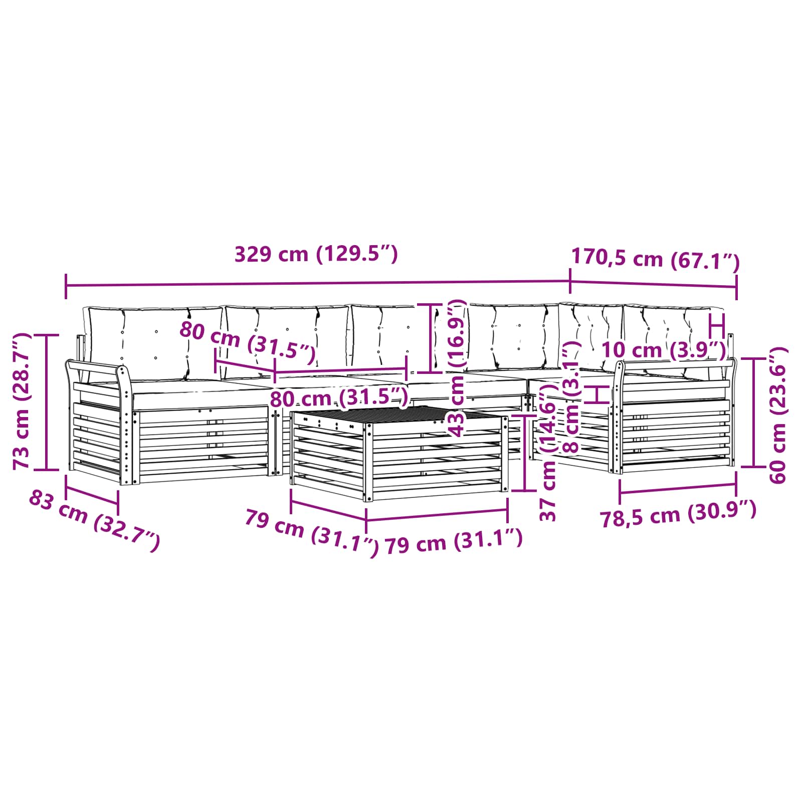 Outdoor Sofa Set with Cushion 6 pcs Natural and Anthracite