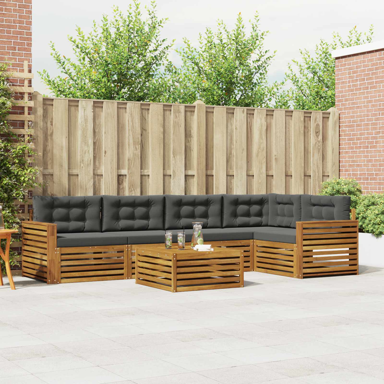 Outdoor Sofa Set with Cushion 6 pcs Natural and Anthracite