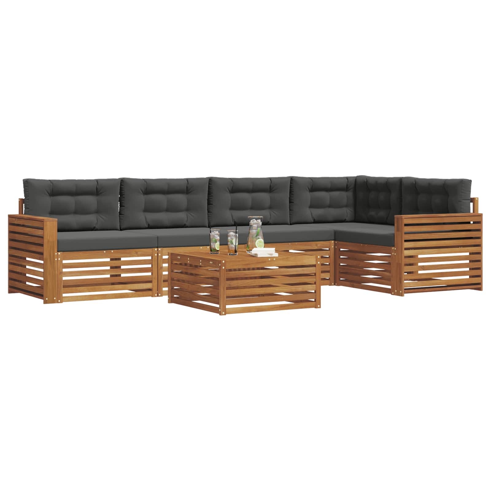 Outdoor Sofa Set with Cushion 6 pcs Natural and Anthracite
