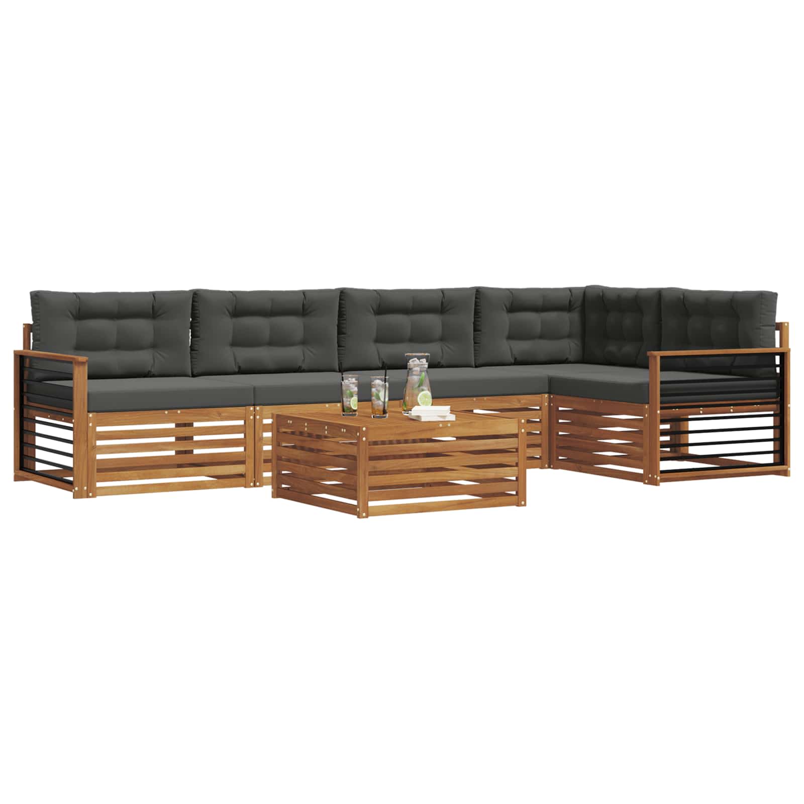 Outdoor Sofa Set with Cushion 6 pcs Natural and Anthracite