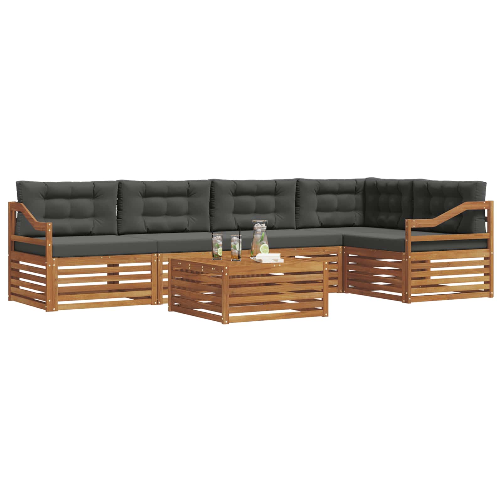 Outdoor Sofa Set with Cushion 6 pcs Natural and Anthracite