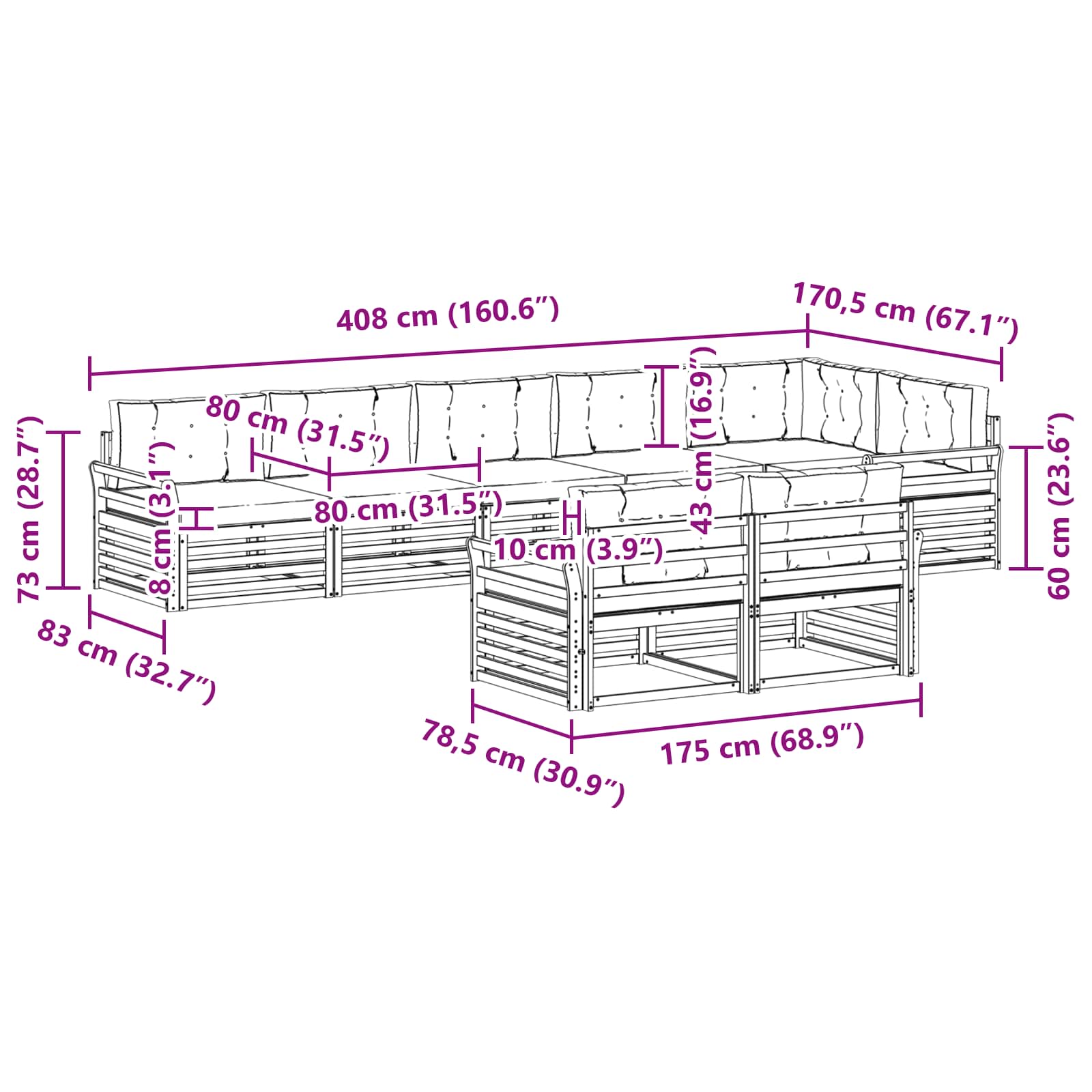 Outdoor Sofa Set with Cushion 8 pcs Natural and Anthracite