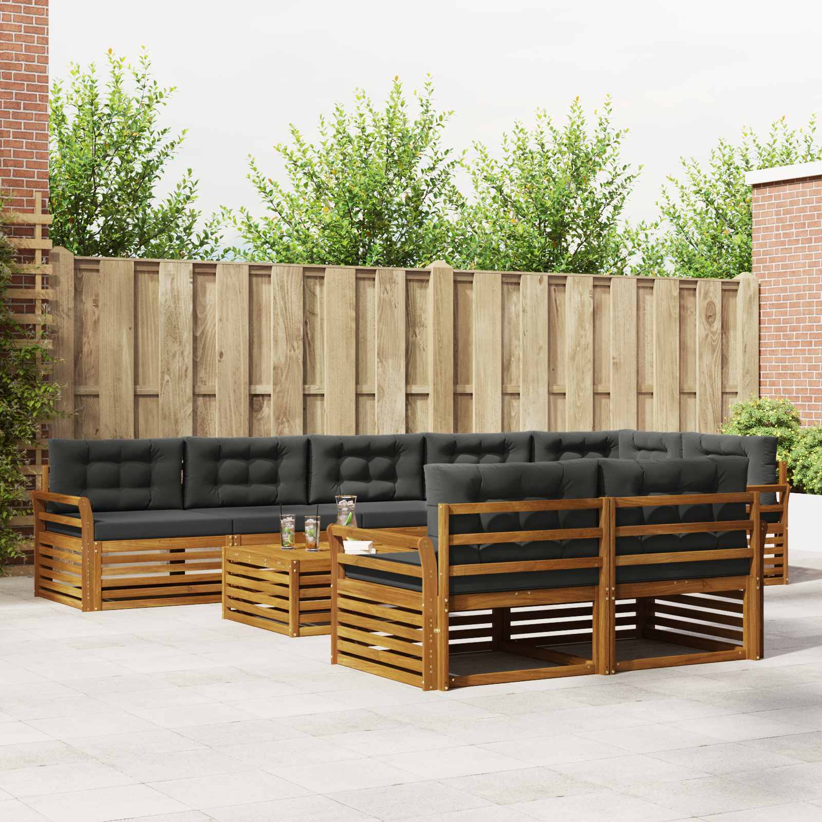 Outdoor Sofa Set with Cushion 9 pcs Natural and Anthracite