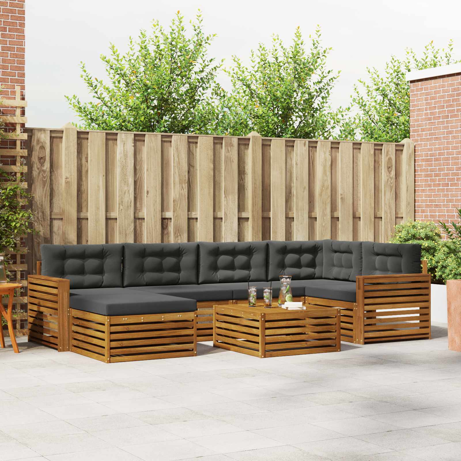 Outdoor Sofa Set with Cushion 7 pcs Natural and Anthracite
