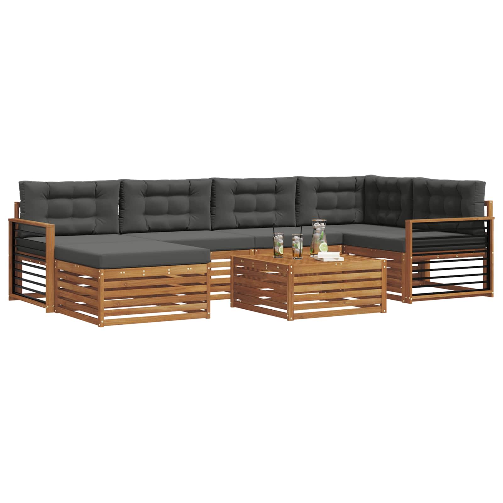 Outdoor Sofa Set with Cushion 7 pcs Natural and Anthracite