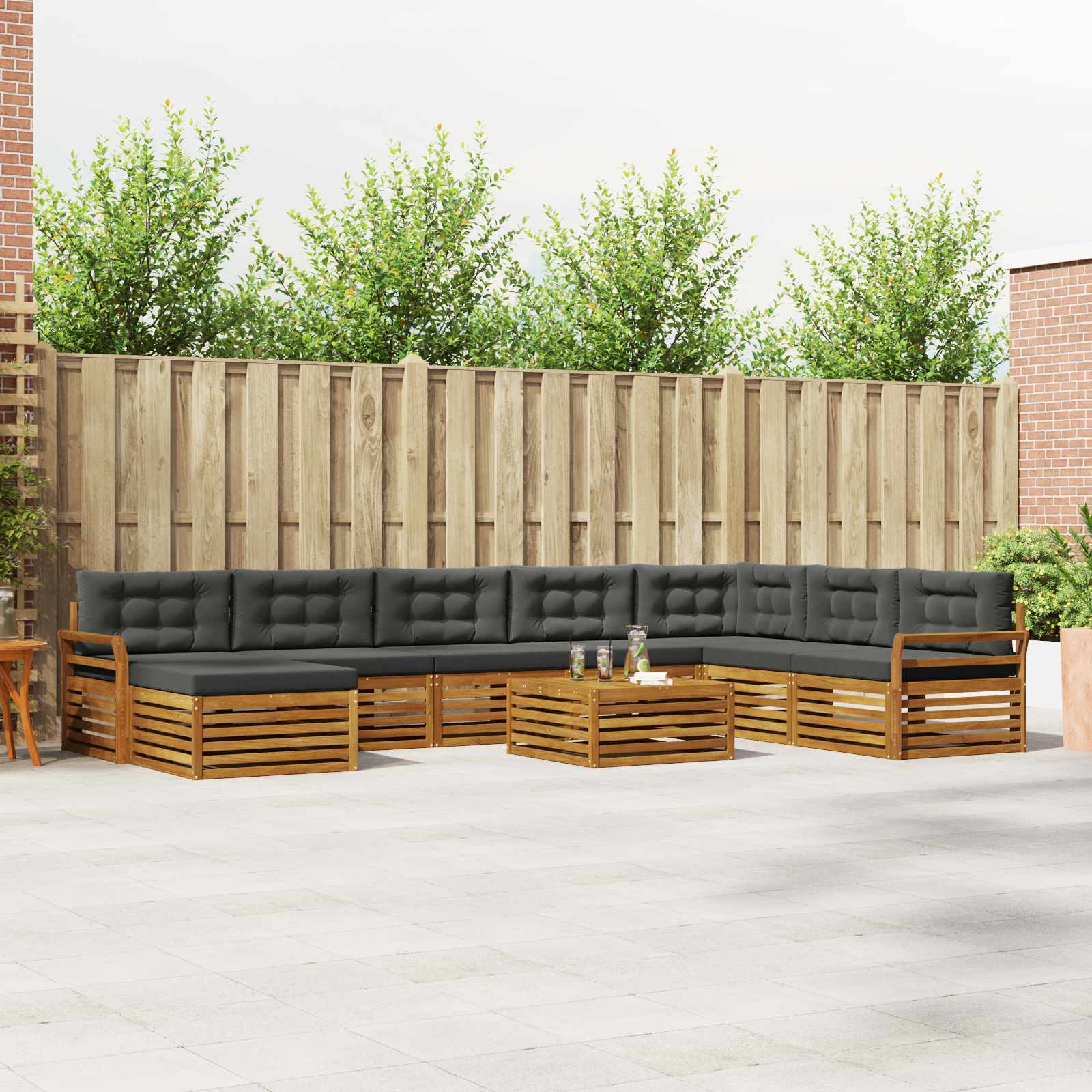 Outdoor Sofa Set 9 pcs Natural and Anthracite Solid Acacia Wood