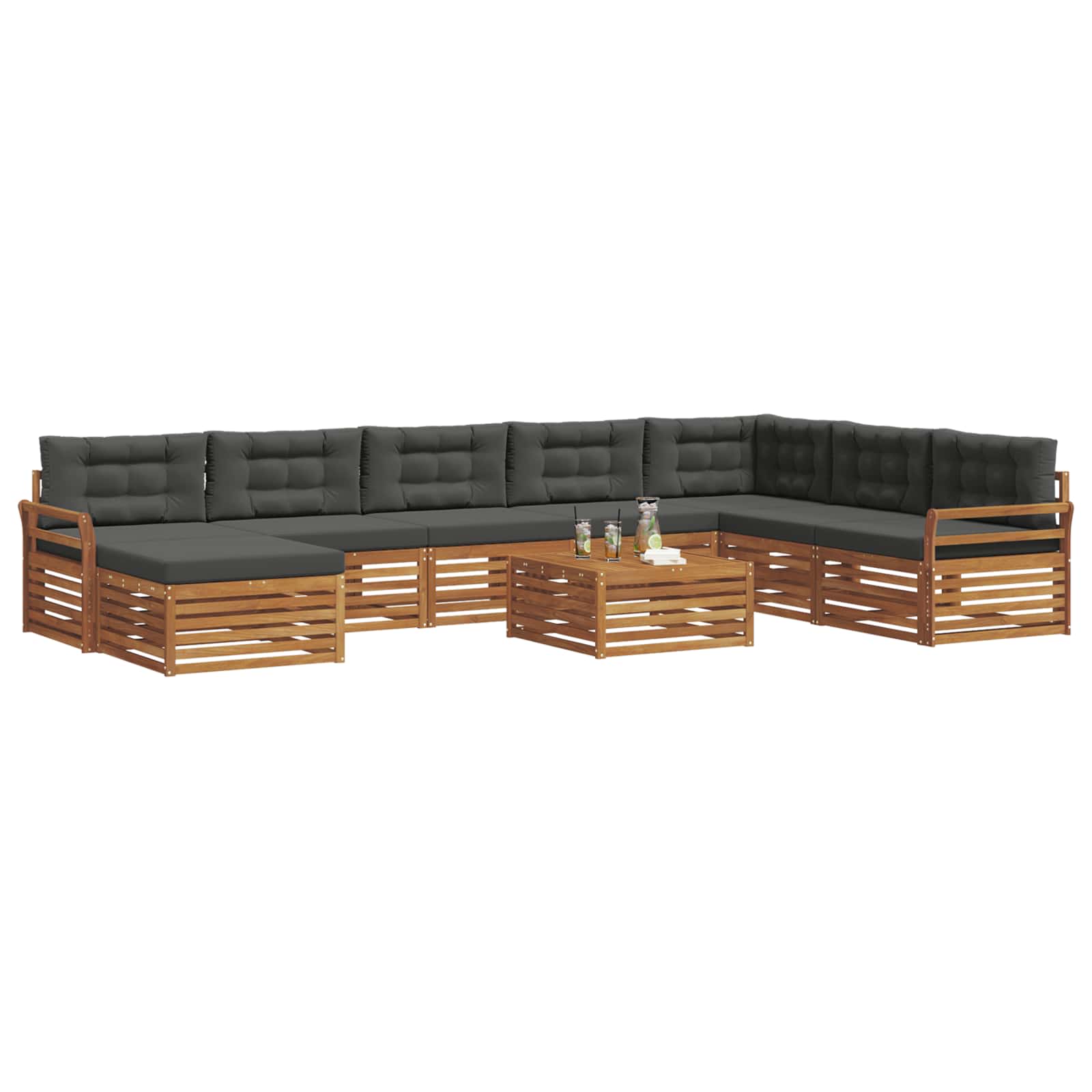 Outdoor Sofa Set 9 pcs Natural and Anthracite Solid Acacia Wood