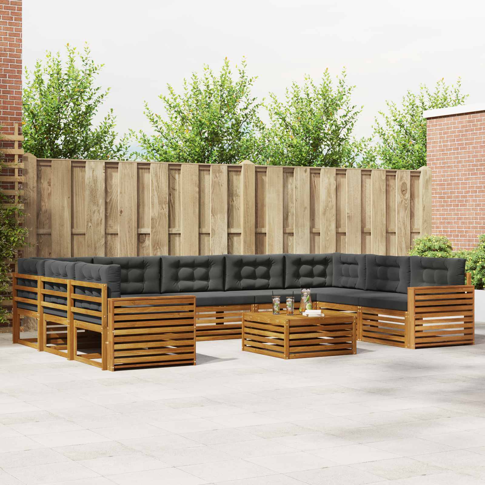Outdoor Sofa Set with Cushion 10 pcs Natural and Anthracite