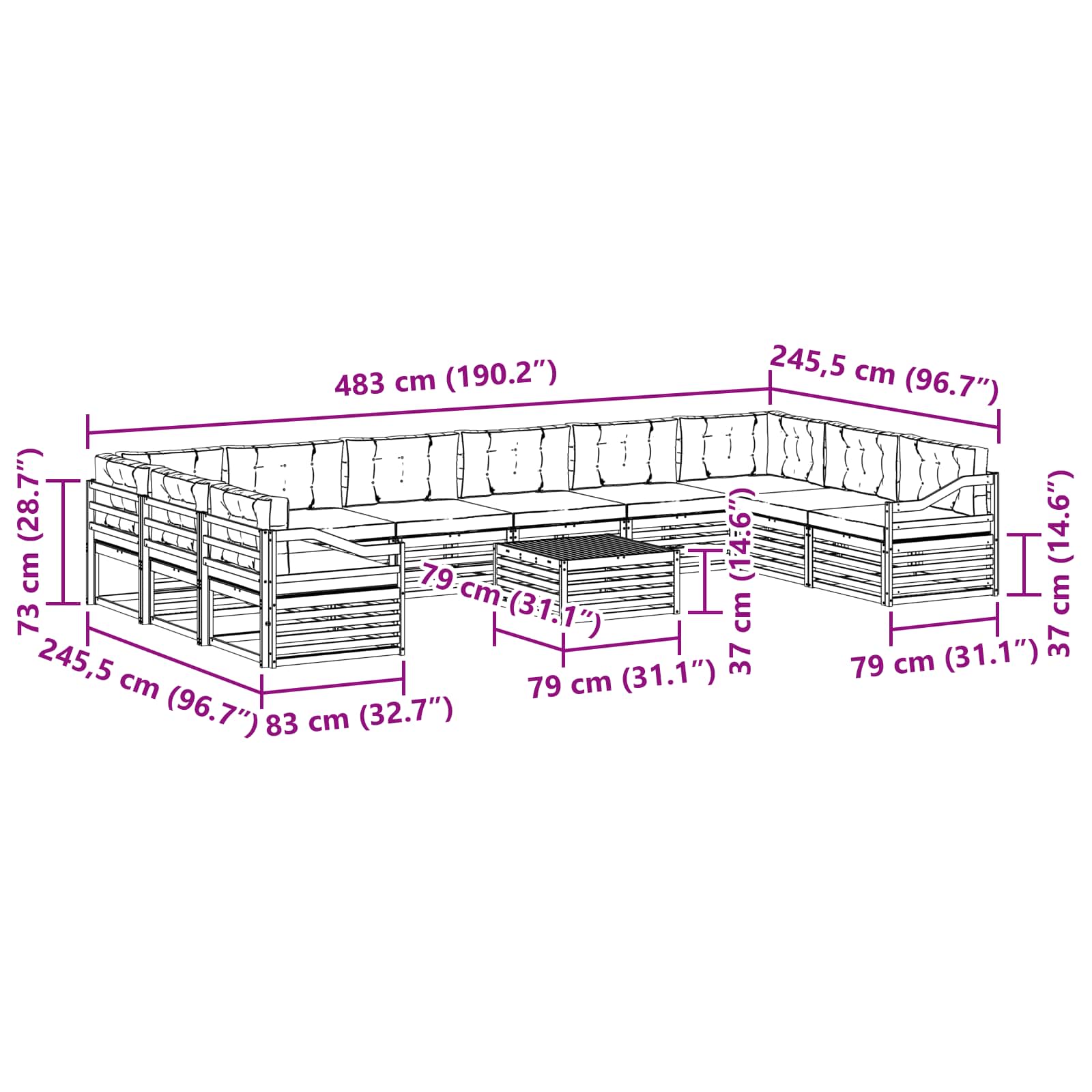 Sofa Sets 11 pcs Natural and Anthracite Solid Acacia Wood