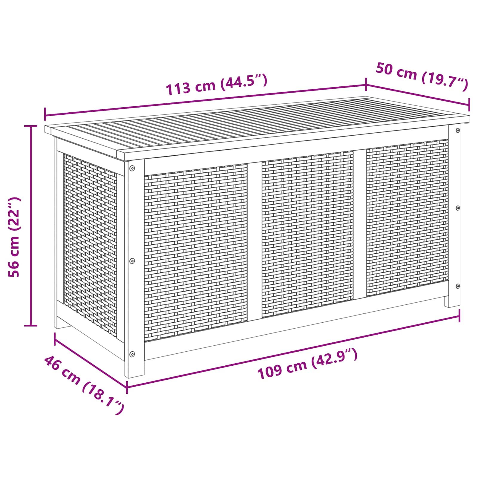 Garden Storage Box 185 L Solid Acacia Wood 113 x 50 x 56 cm