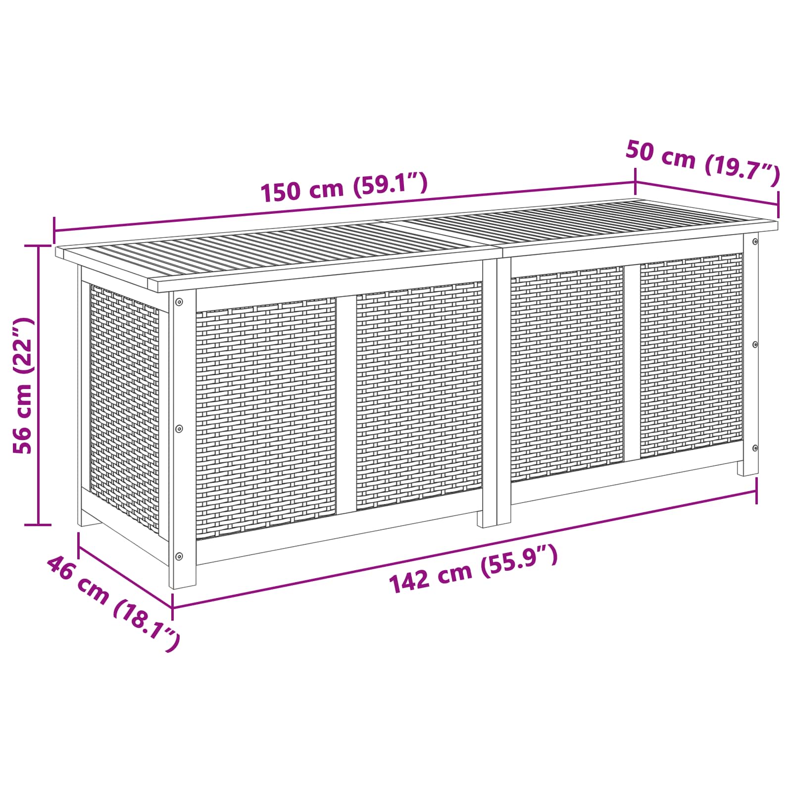 Garden Storage Box 243 L Solid Acacia Wood 150 x 50 x 56 cm