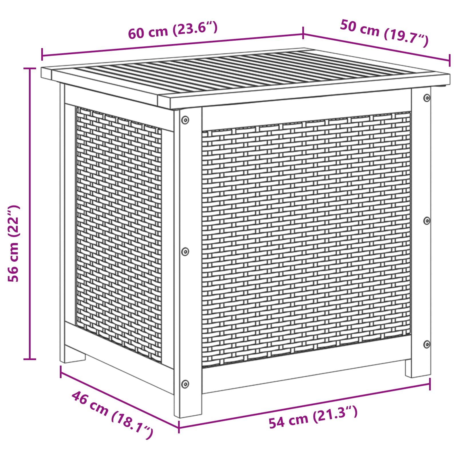 Garden Storage Box 185 L Solid Acacia Wood 60 x 50 x 56 cm