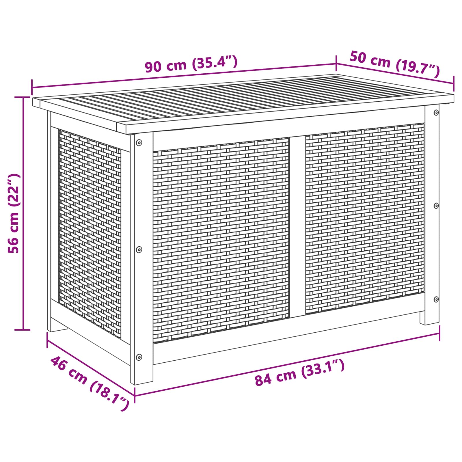 Garden Storage Box 185 L Solid Acacia Wood 90 x 50 x 56 cm