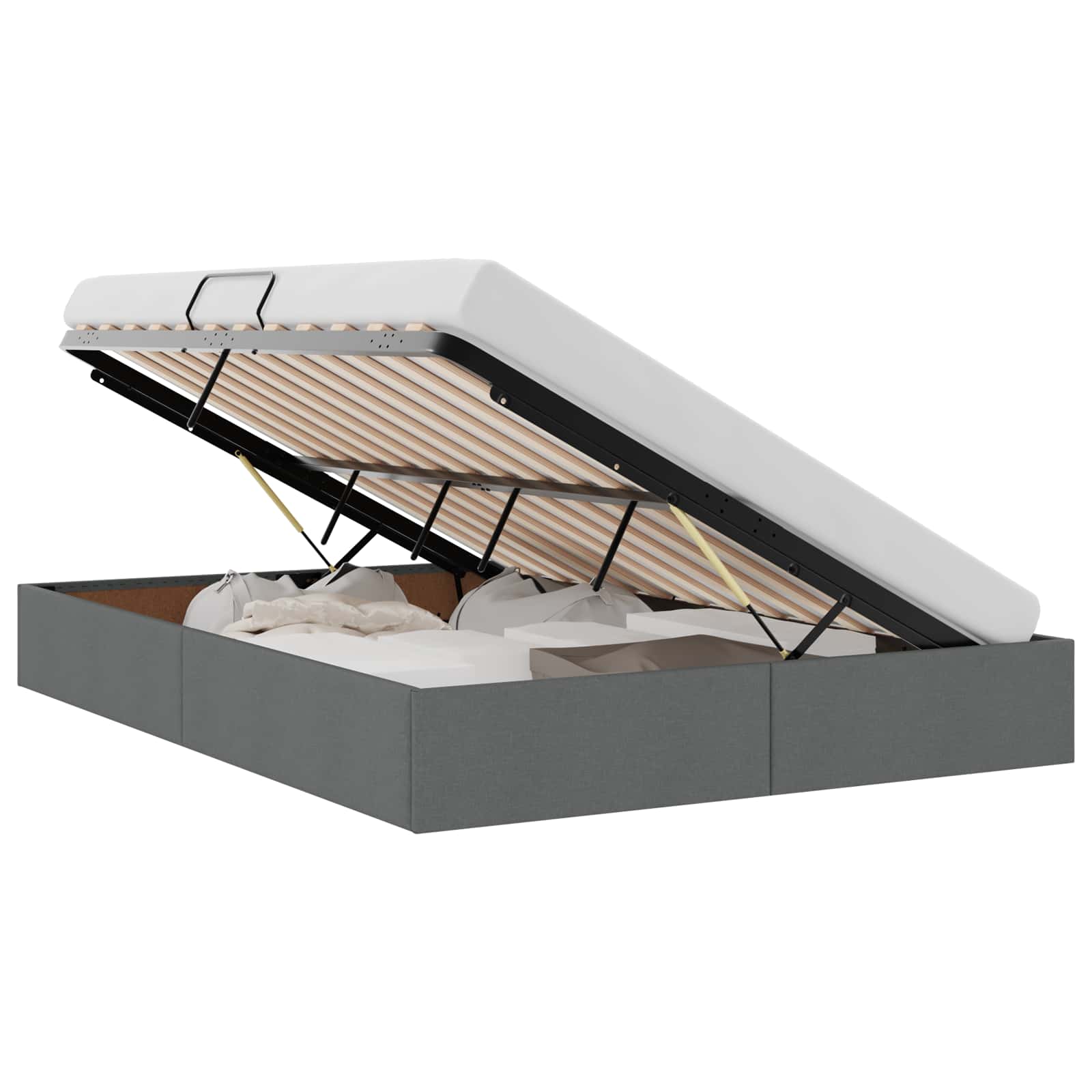 Storage Bed with Mattress Dark Grey 153 x 203 cm Fabric