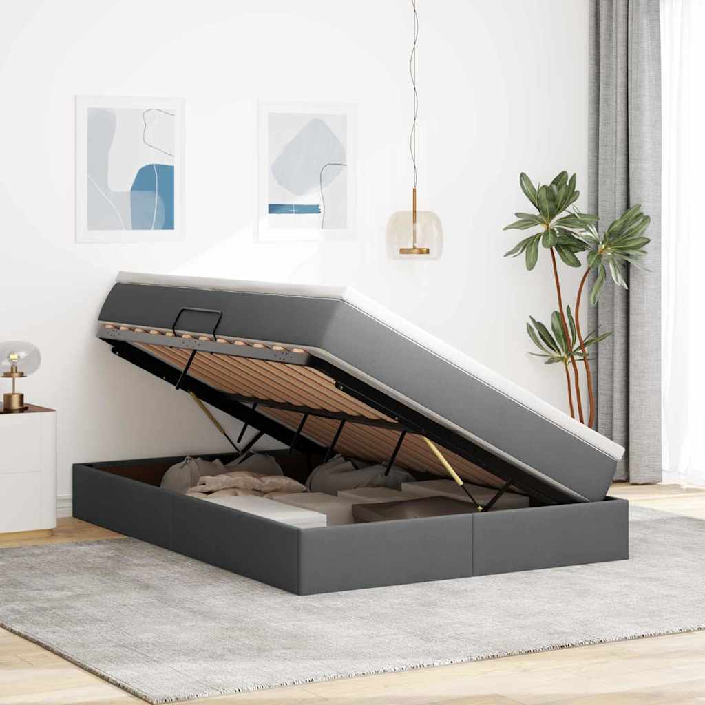 Storage Bed with Mattress Dark Grey 152 x 203 cm Polyester