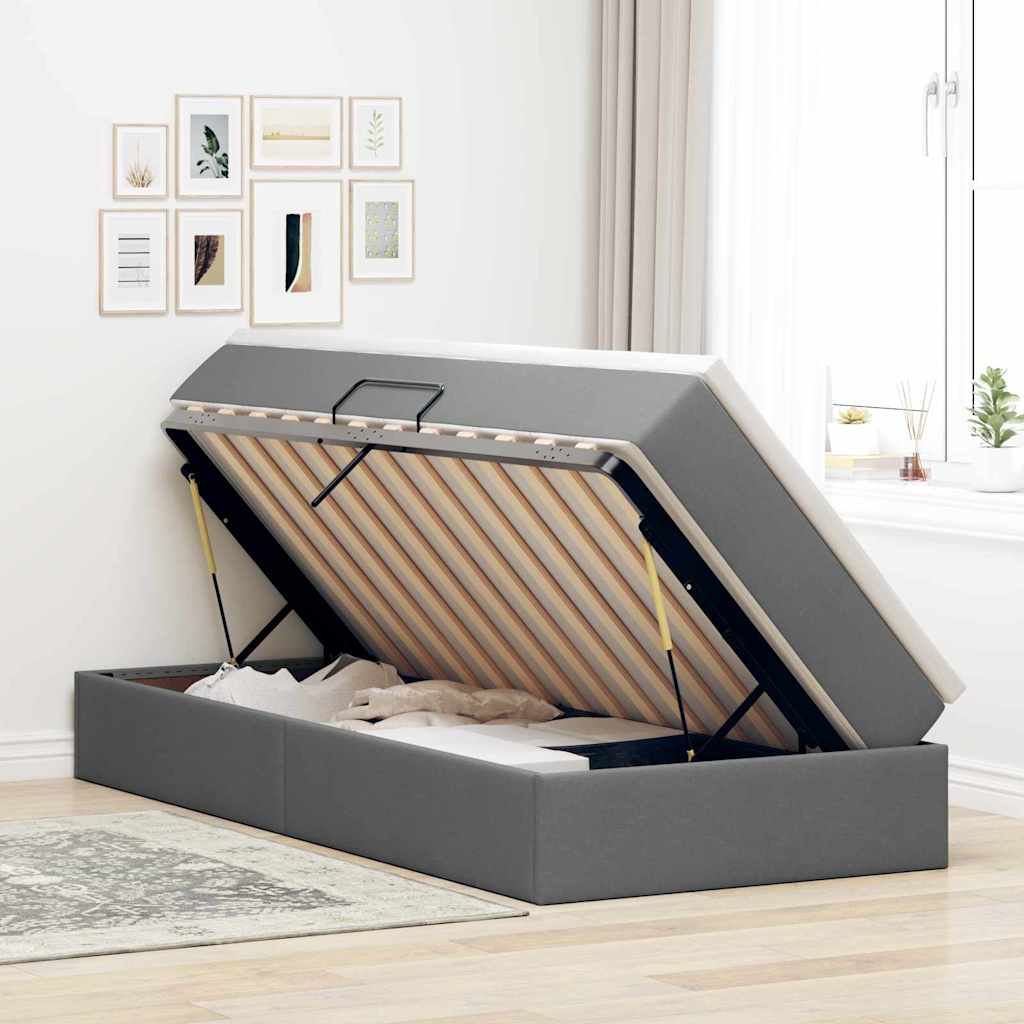 Storage Bed with Mattress Dark Grey 107 x 203 cm Polyester