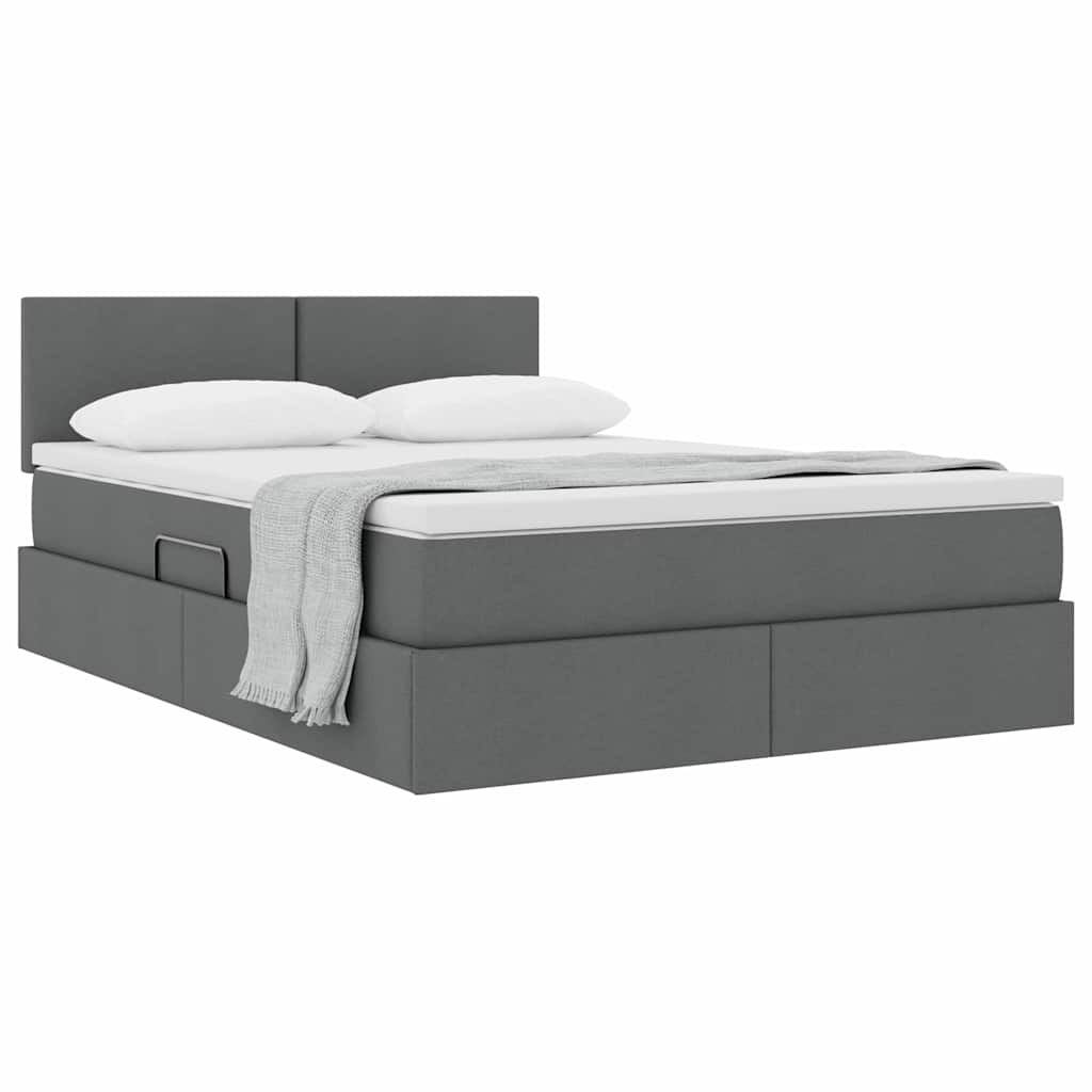 Storage Bed with Mattress Dark Grey 137 x 190 cm Fabric
