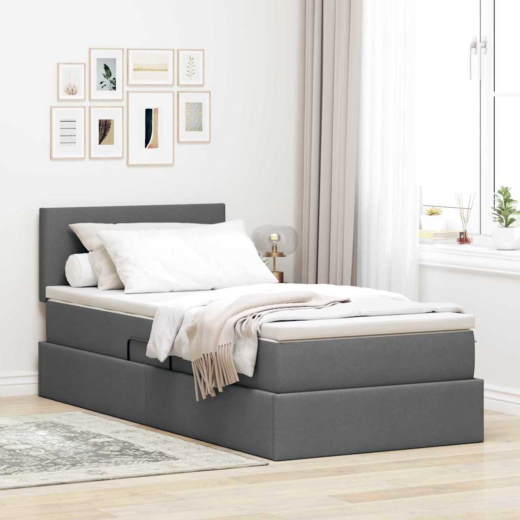 Storage Bed with Mattress Dark Grey 107 x 203 cm Fabric