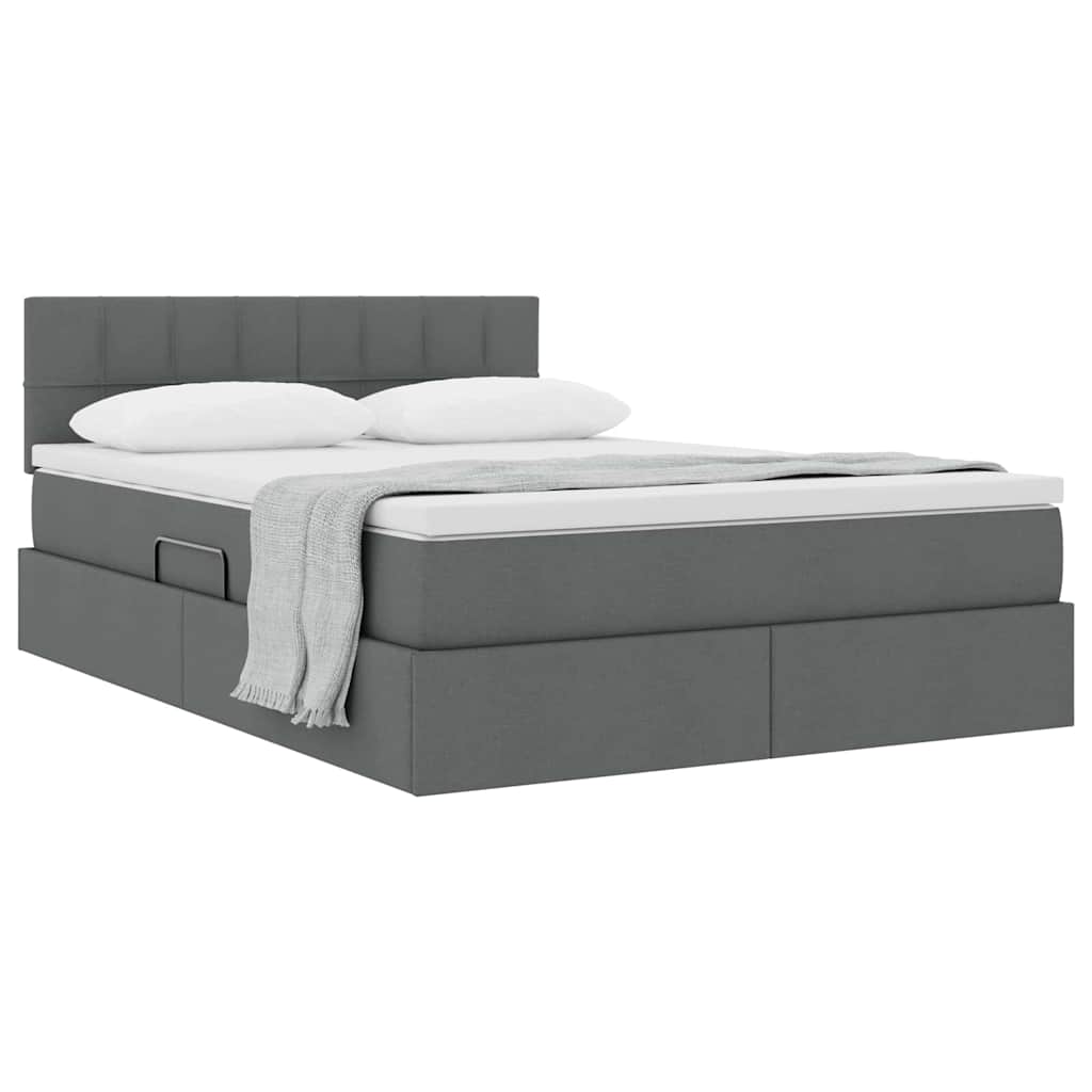 Storage Bed with Mattress Dark Grey 152 x 203 cm Fabric