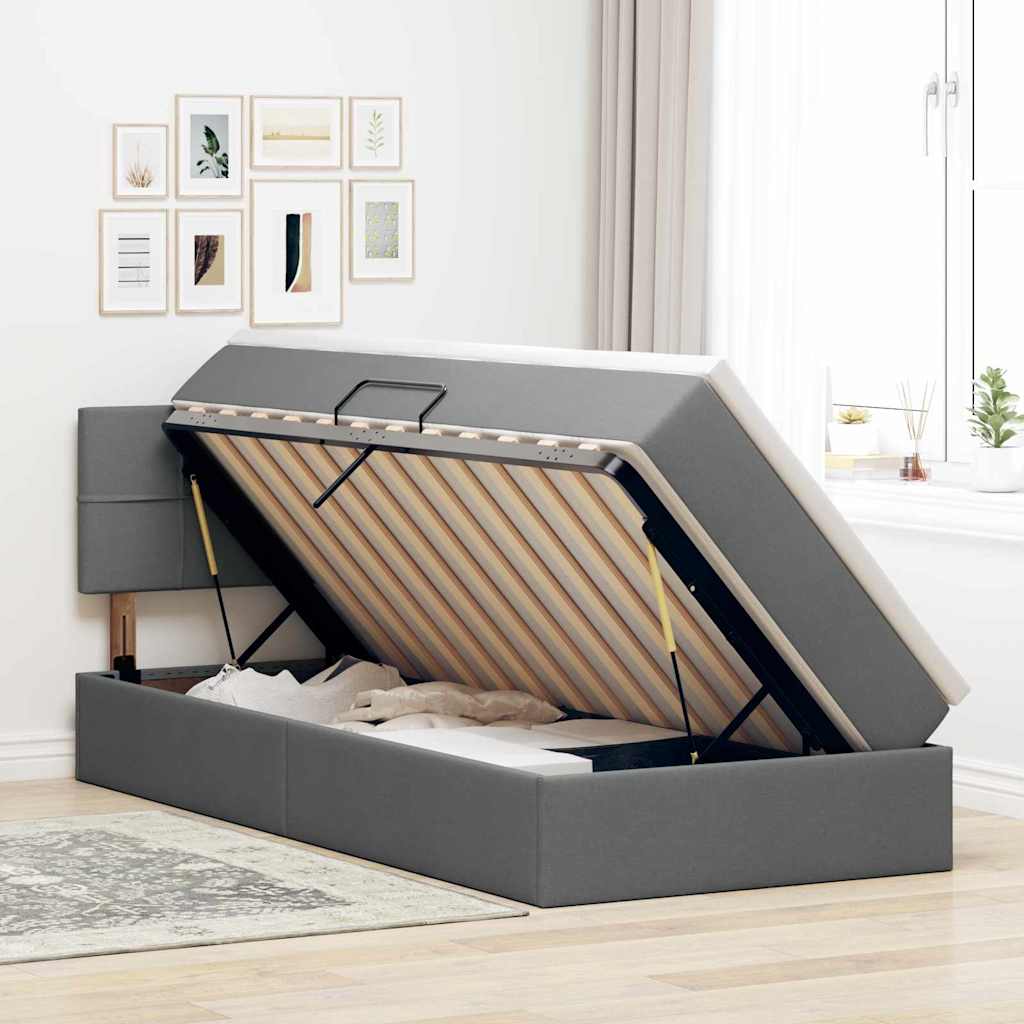 Storage Bed with Mattress Dark Grey 107 x 203 cm Fabric