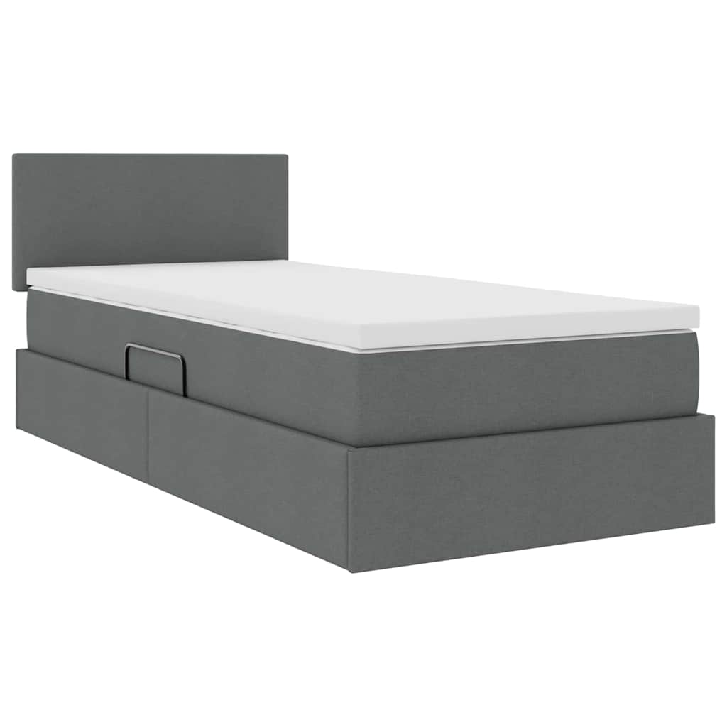 LED Storage Bed with Mattress Dark Grey 107 x 203 cm Fabric