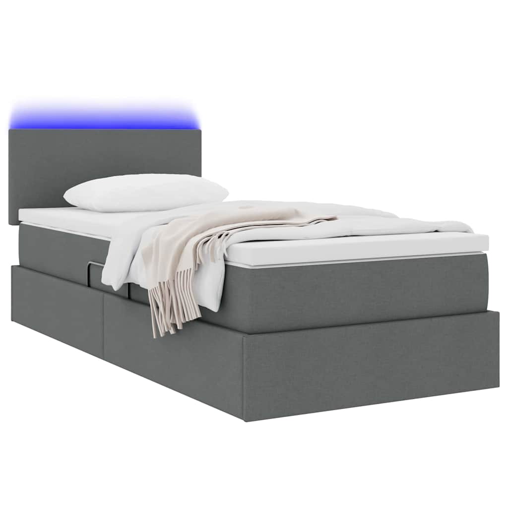 LED Storage Bed with Mattress Dark Grey 107 x 203 cm Fabric