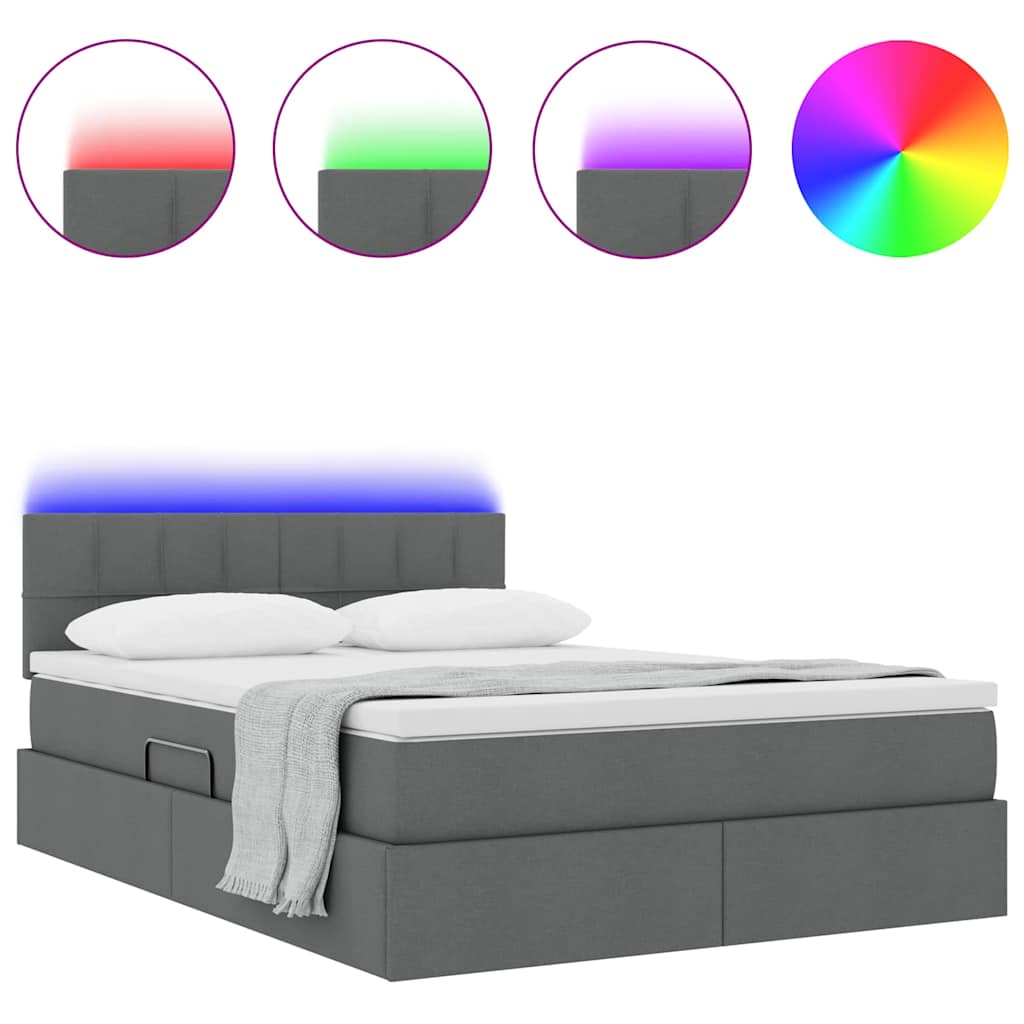 LED Storage Bed with Mattress Dark Grey 152 x 203 cm Fabric