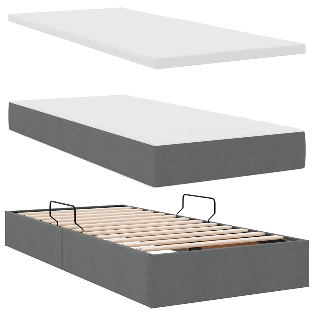 LED Storage Bed with Mattress Dark Grey 107 x 203 cm Fabric