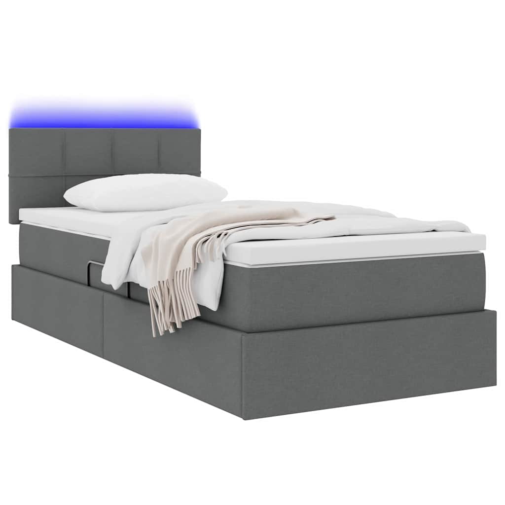 LED Storage Bed with Mattress Dark Grey 107 x 203 cm Fabric